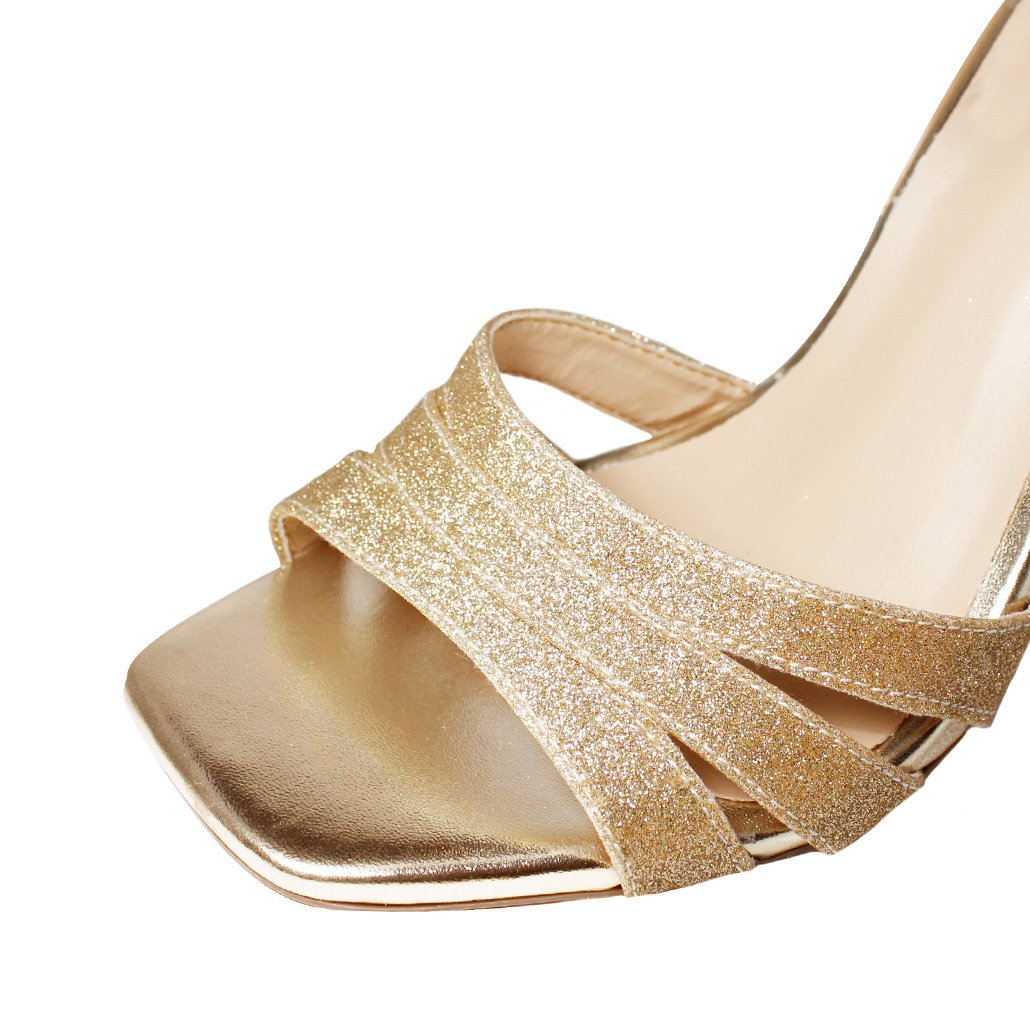 Sandália Salto Alto Fino 10 cm Luiza Sobreira Gliter Dourada Mod. 2251-2 Dourado 4