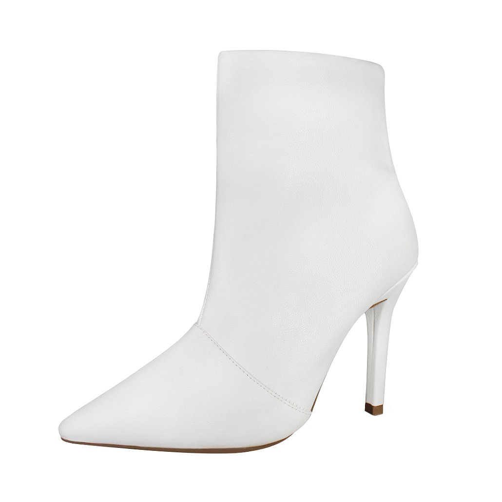 Bota Salto Alto Fino 12 cm Cano Curto Bico Fino Luiza Sobreira Branca Mod. 2255-2