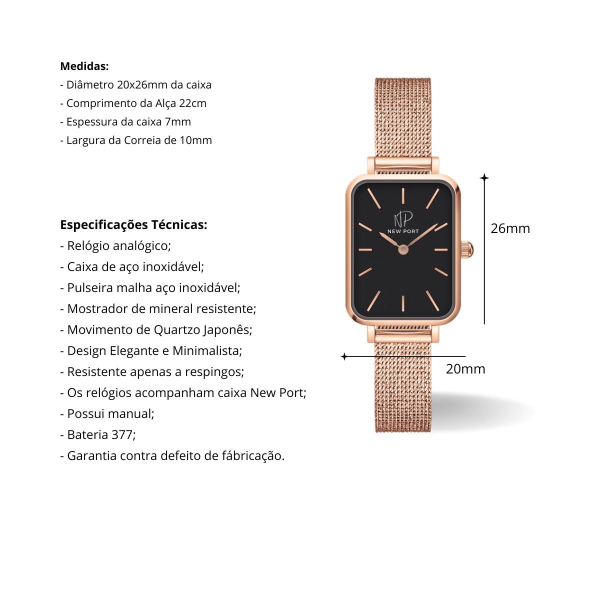 Relogio Feminino Quadrado Elegante Minimalista Fino Black Rose Multicores 3