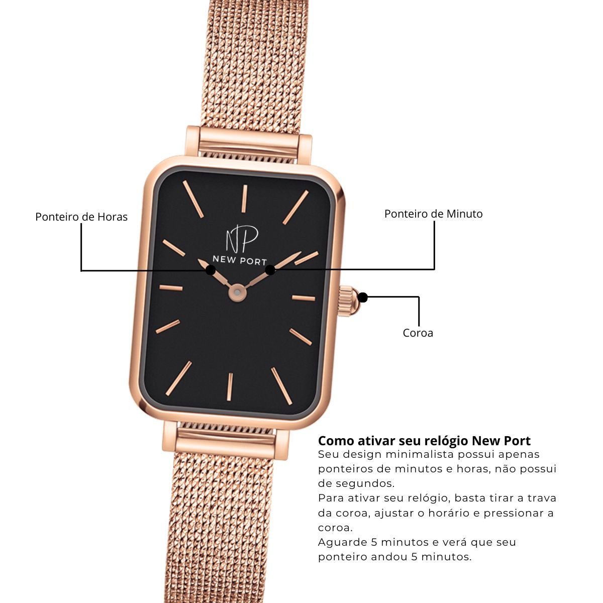 Relogio Feminino Quadrado Elegante Minimalista Fino Black Rose Multicores 7
