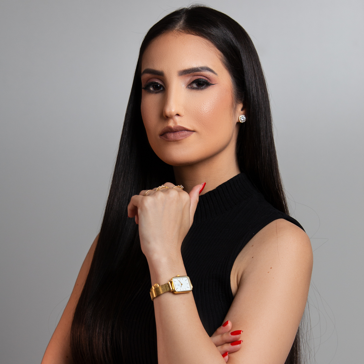 Relogio Feminino Quadrado Elegante Minimalista Luxo Dourado Gold Dourado 4