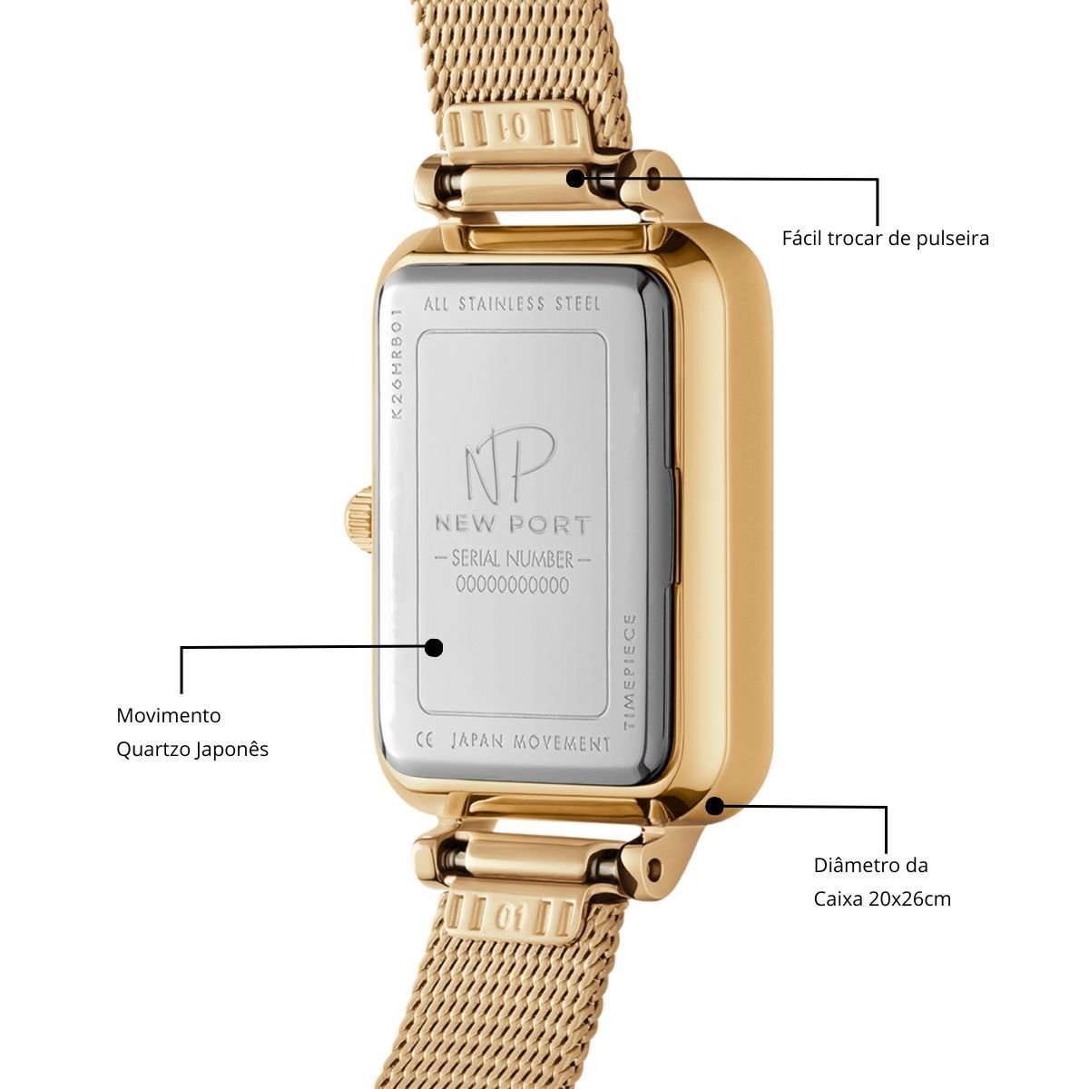 Relogio Feminino Quadrado Elegante Minimalista Luxo Dourado Gold Dourado 5