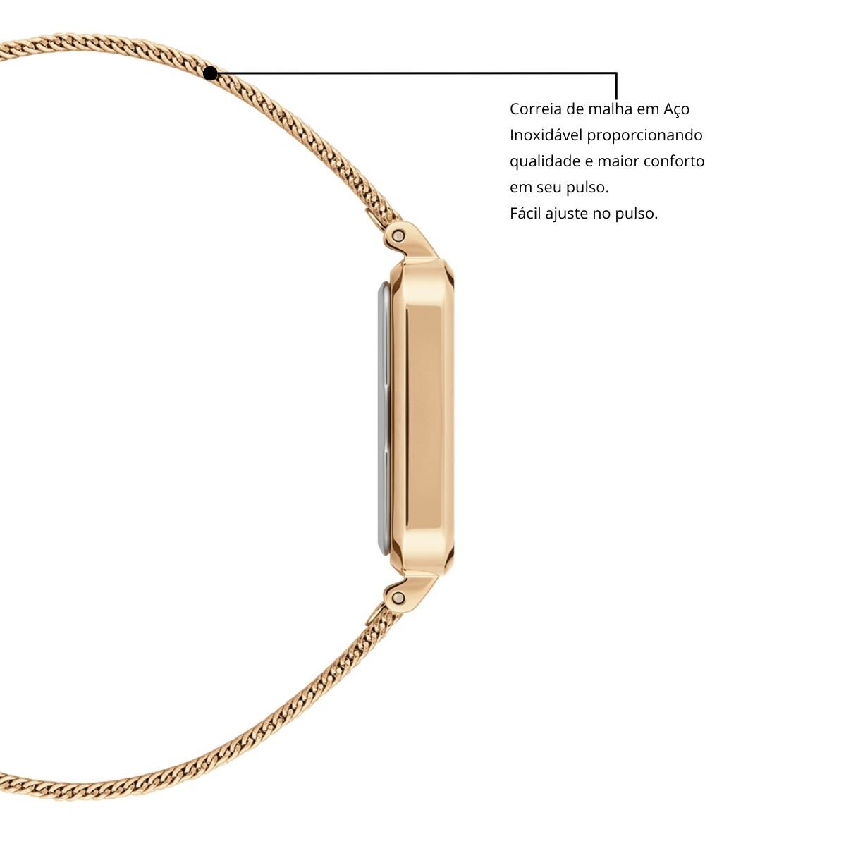 Relogio Feminino Quadrado Elegante Minimalista Luxo Dourado Gold Dourado 7