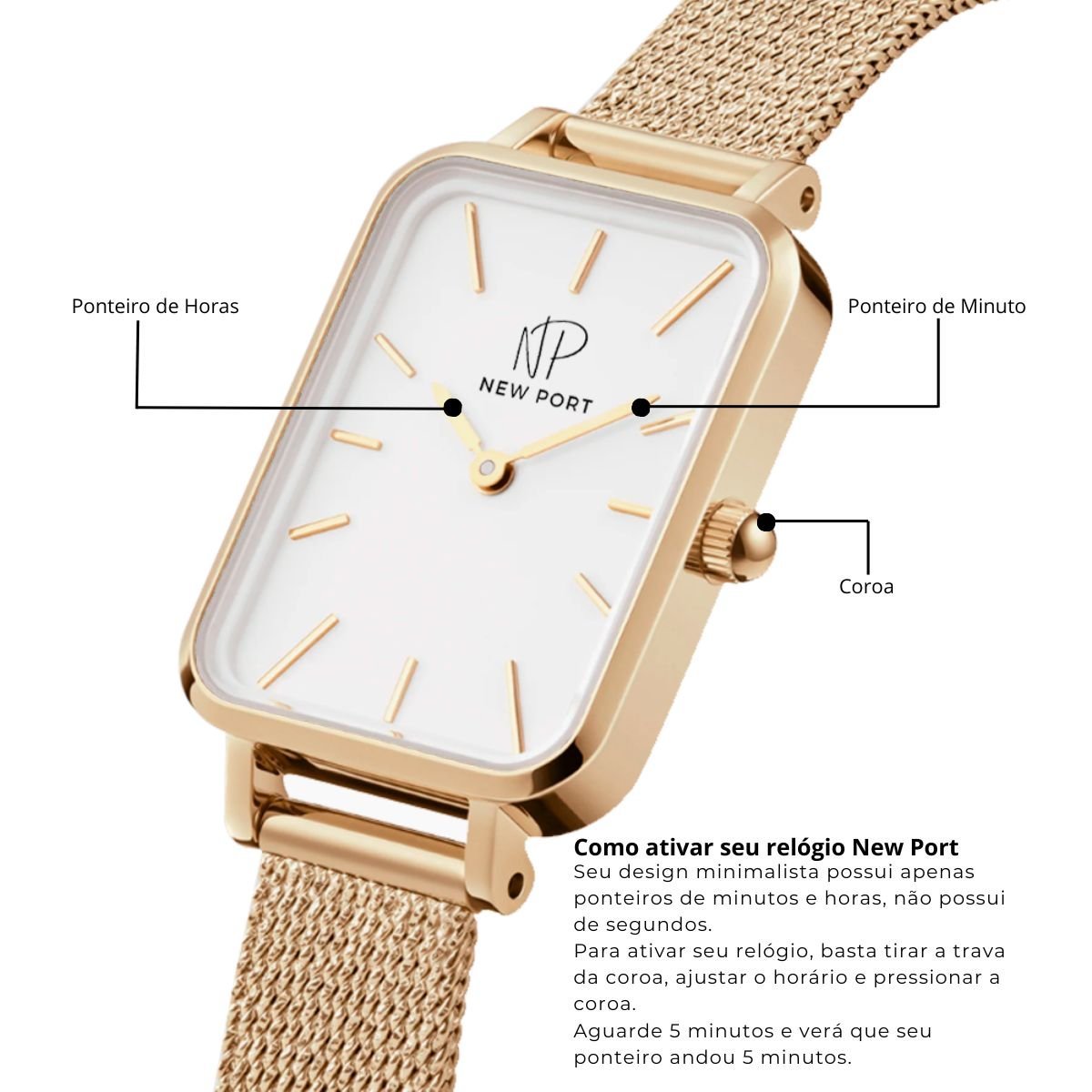 Relogio Feminino Quadrado Elegante Minimalista Luxo Dourado Gold Dourado 8