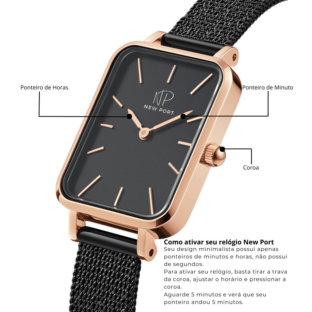 Relogio Feminino Quadrado Elegante Fino Pulseira de Metal Black Multicores 6