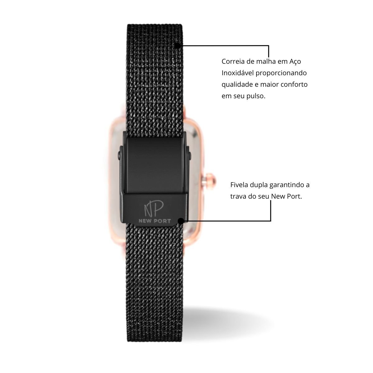 Relogio Feminino Quadrado Elegante Fino Pulseira de Metal Black Multicores 7