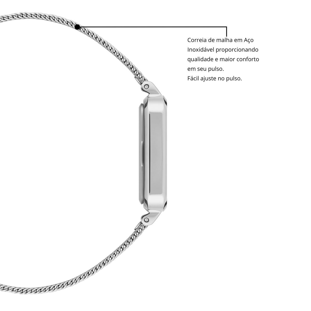 Relogio Quadrado Feminino Elegante Prata + Bracelete New Port Prata Prata 7