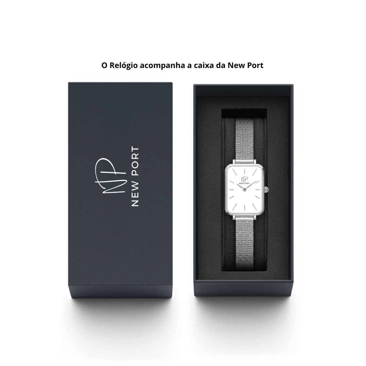 Relogio Quadrado Feminino Elegante Prata + Bracelete New Port Prata Prata 9