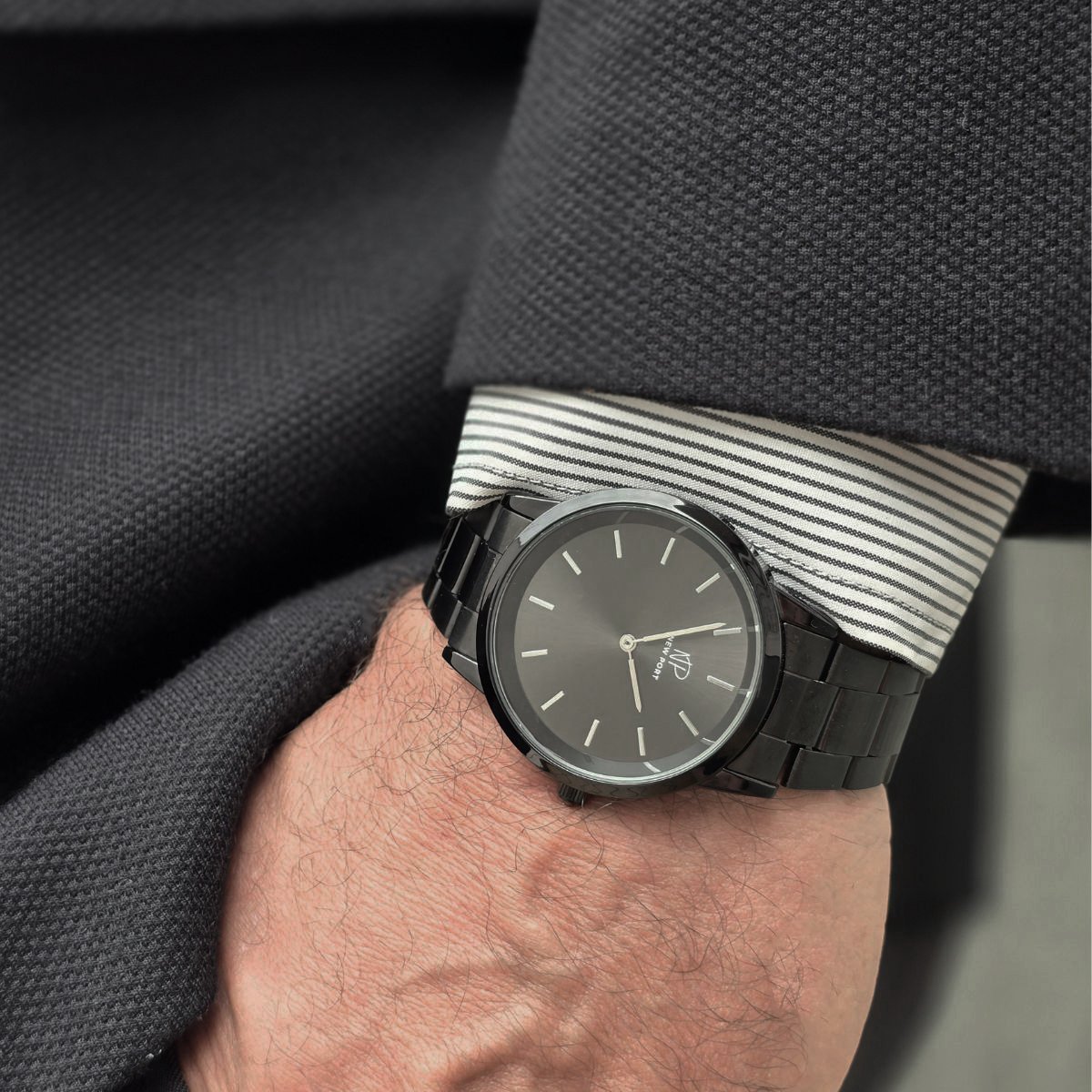 Relogio Masculino New Port Analogico Com Caixa E Pulseira de Aco 40mm Preto 2