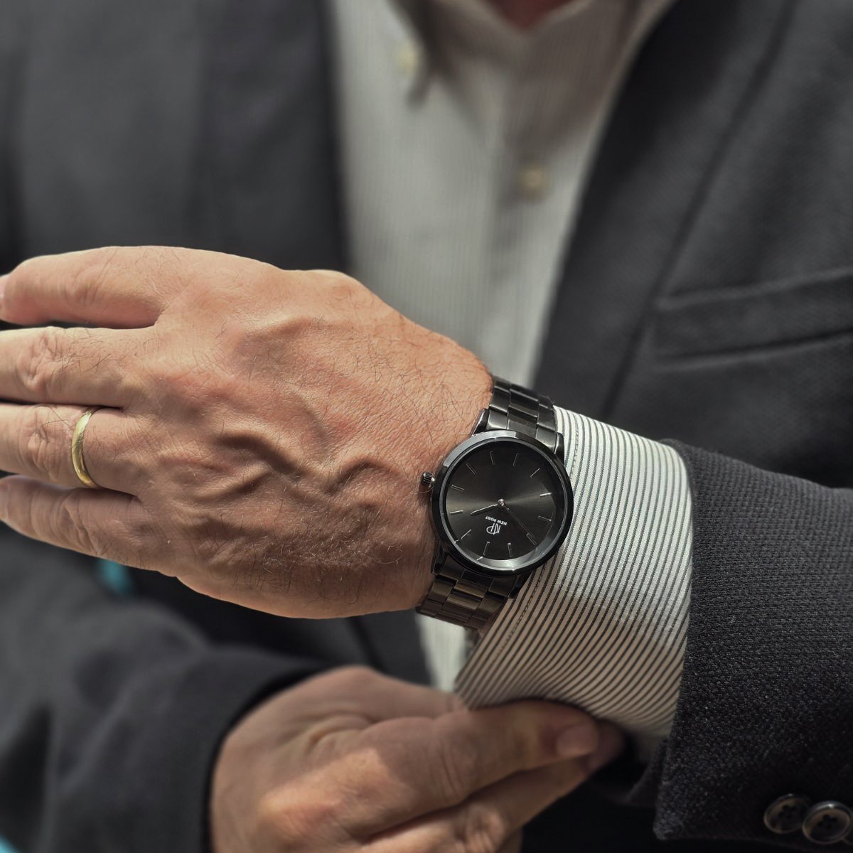 Relogio Masculino New Port Analogico Com Caixa E Pulseira de Aco 40mm Preto 4