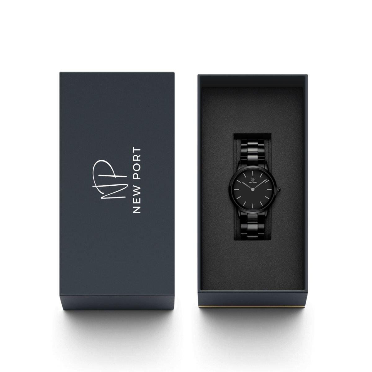 Relogio Masculino New Port Analogico Com Caixa E Pulseira de Aco 40mm Preto 6