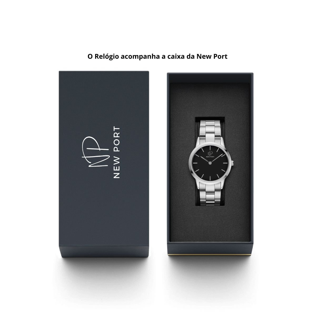 Relogio de Pulso Masculino New Port Analogico Luxo 40mm Prata 8