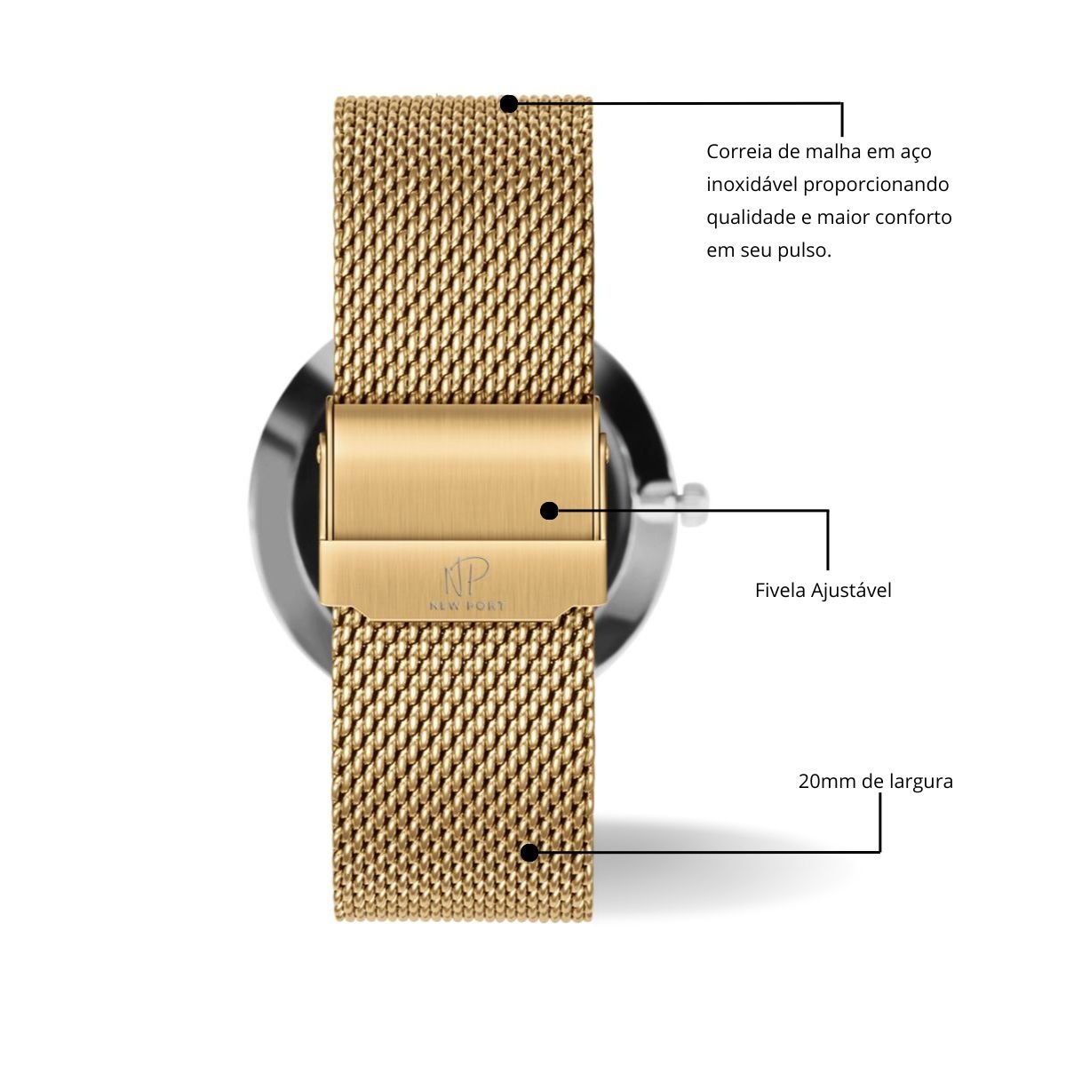 Relogio de Pulso Masculino Analogico Pulseira Dourada 40mm Dourado 7