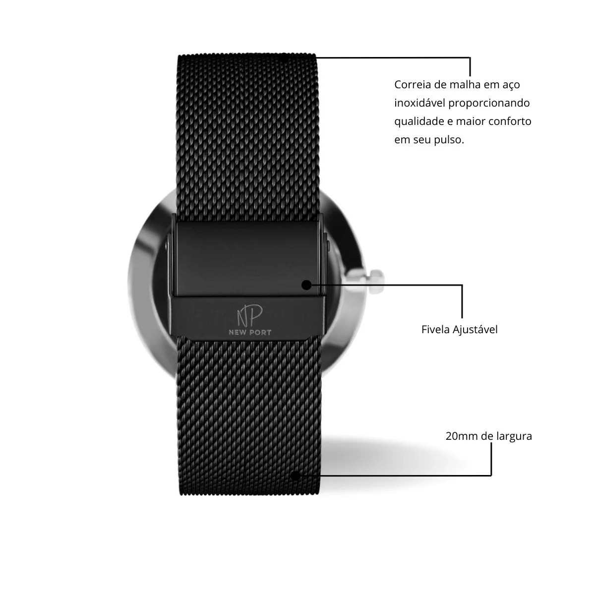 Relogio de Pulso Masculino Analogico Pulseira Preto 40mm Preto 5