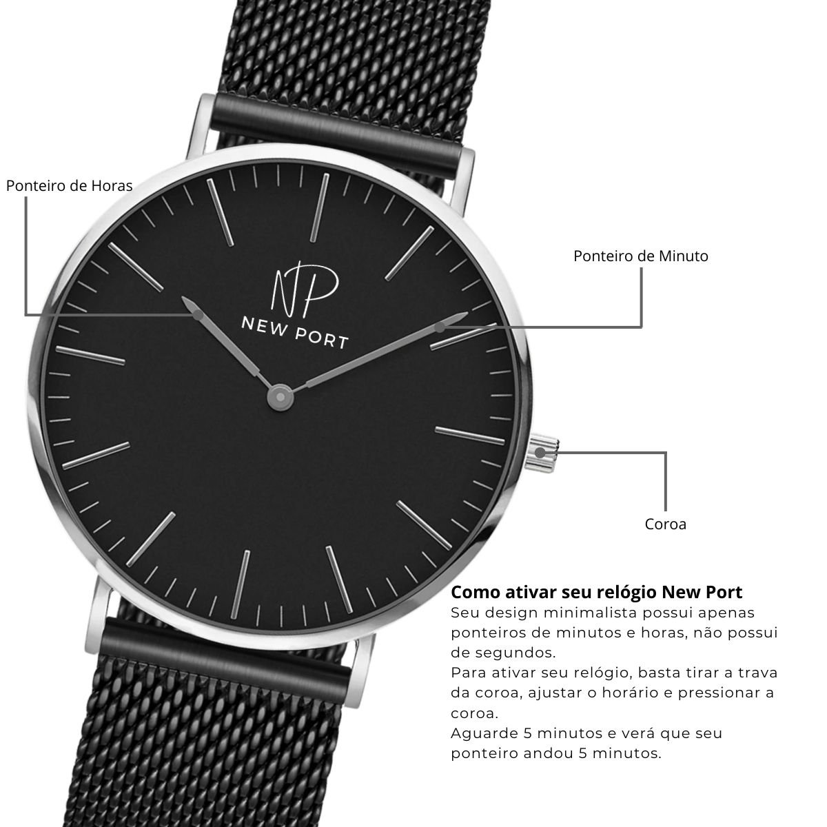 Relogio de Pulso Masculino Analogico Pulseira Preto 40mm Preto 7