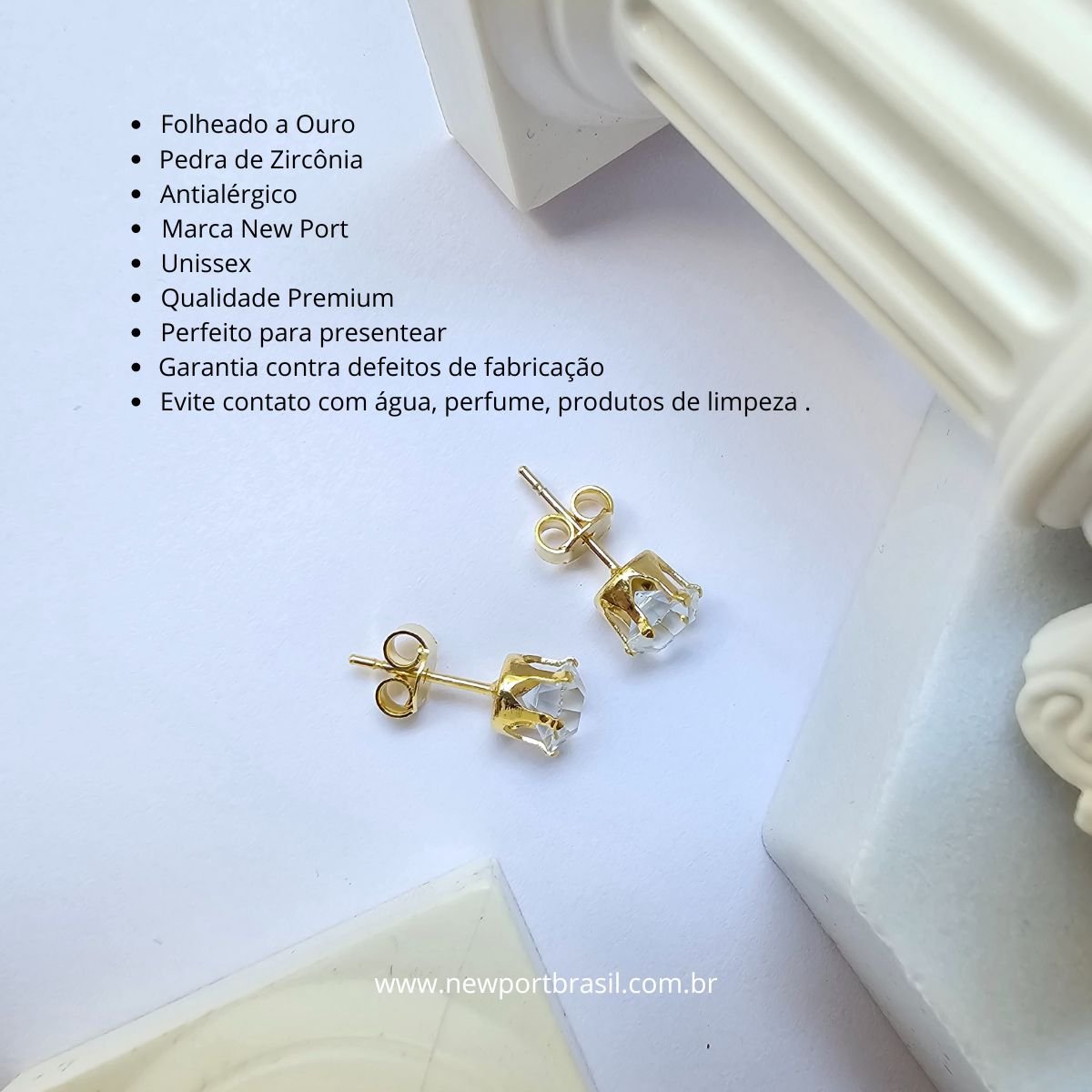 Brinco Feminino Antialergico Banhado a Ouro Ponto de Luz 6mm Dourado 3