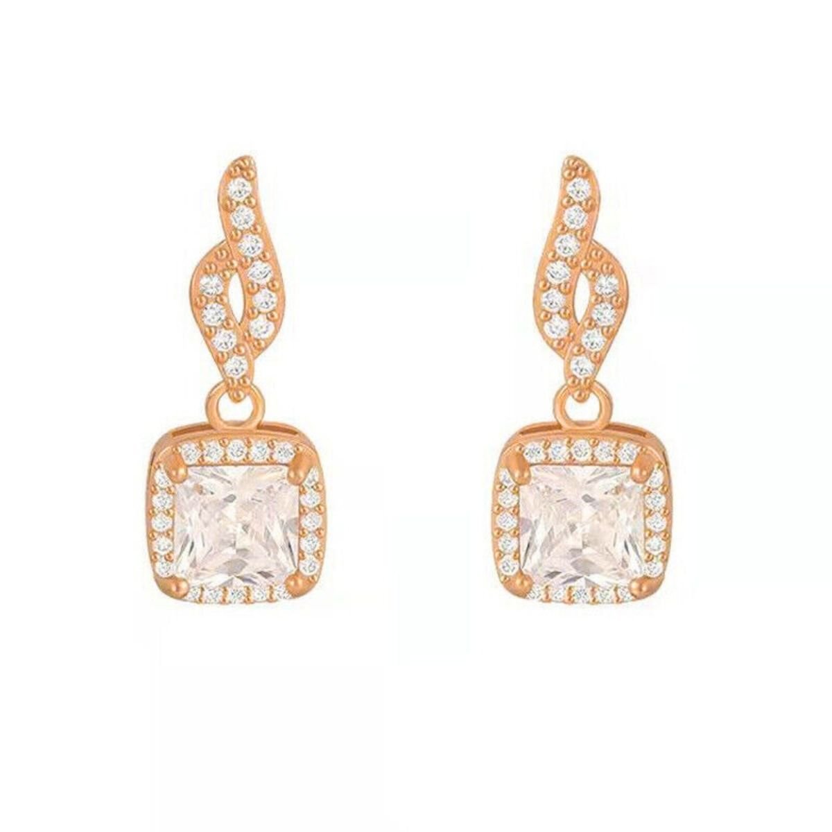 Brinco Banhado a Ouro Rose Feminino Pequeno Cravejado Ouro Rosé 1