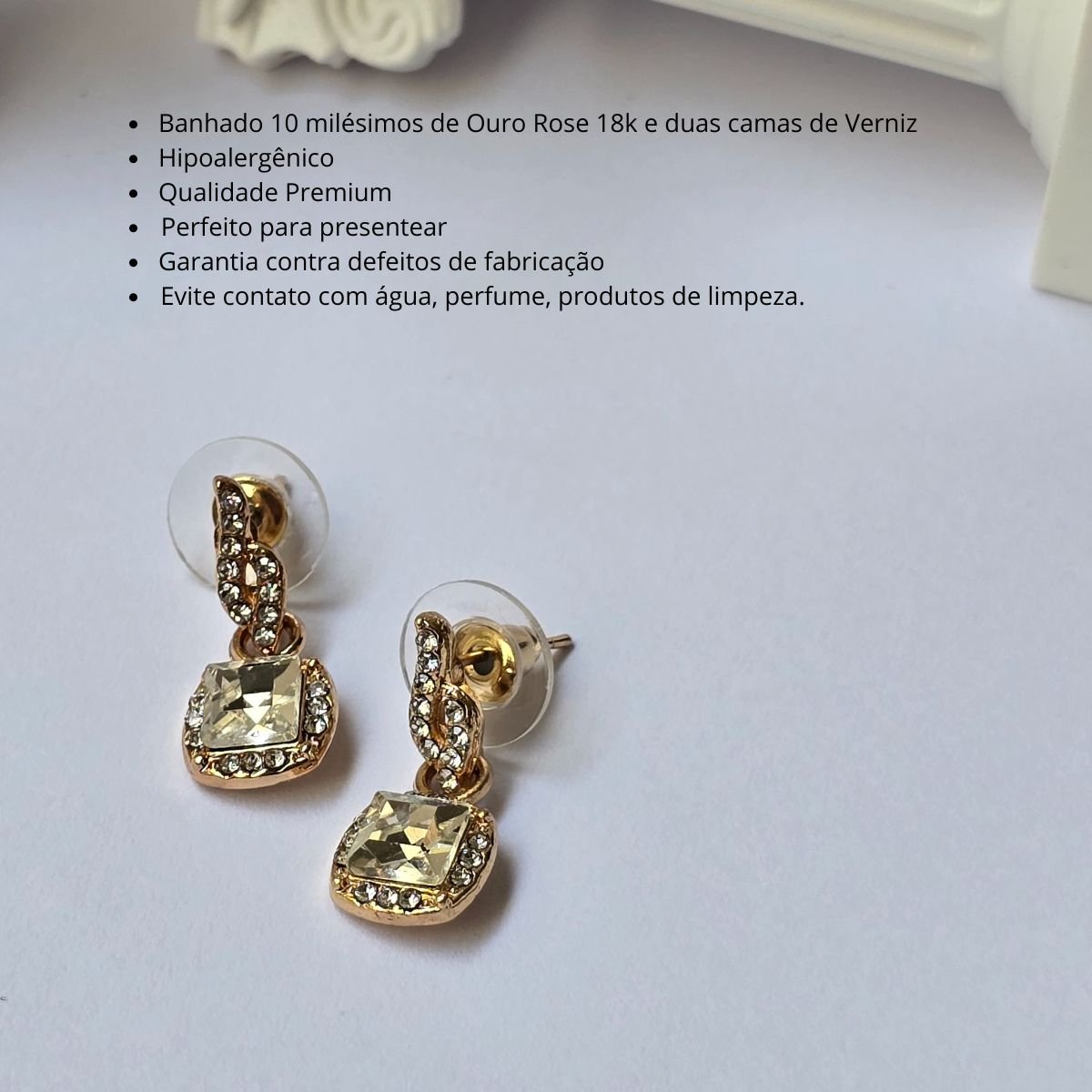 Brinco Banhado a Ouro Rose Feminino Pequeno Cravejado Ouro Rosé 3