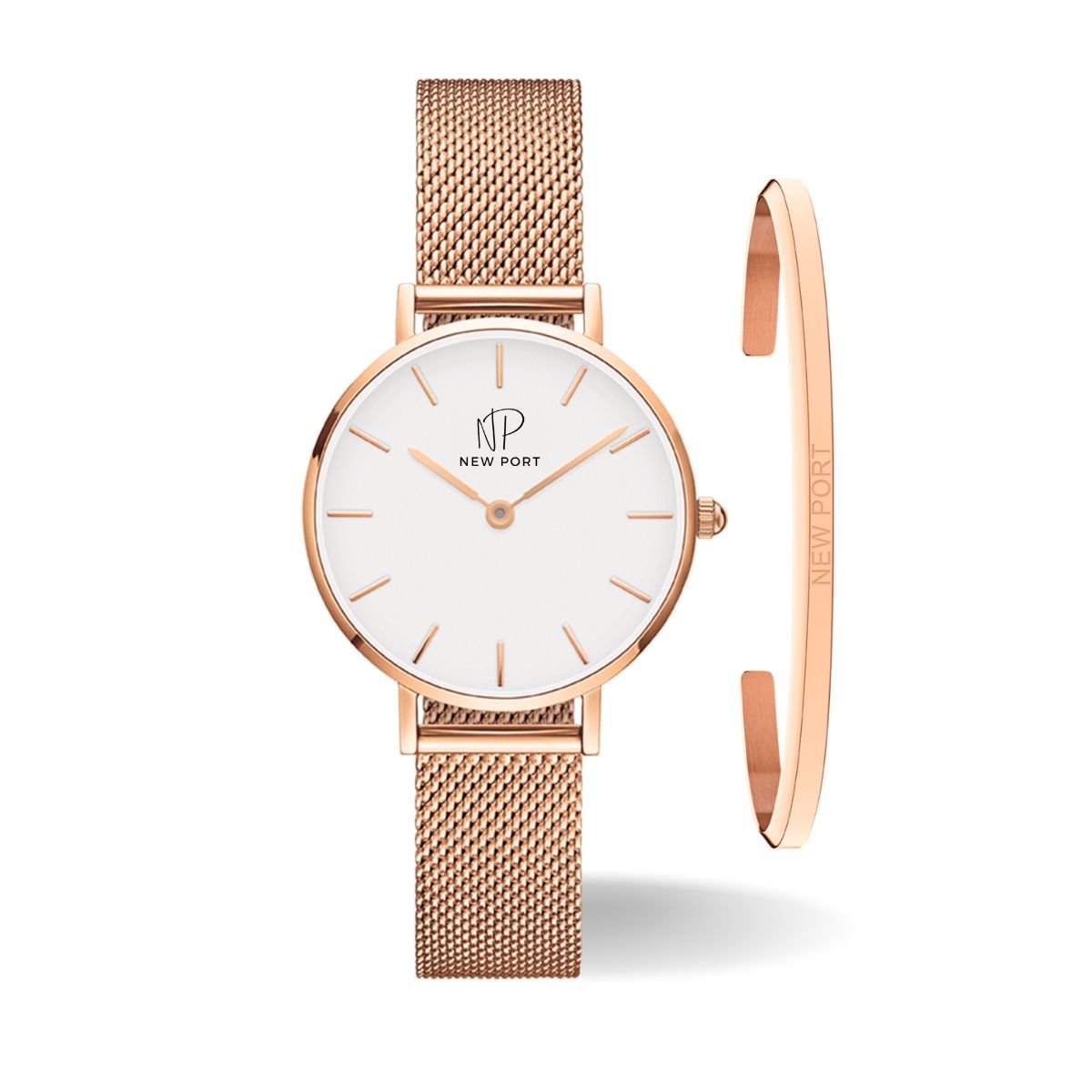 Relogio Feminino Casual Elegante Rose + Bracelete New Port