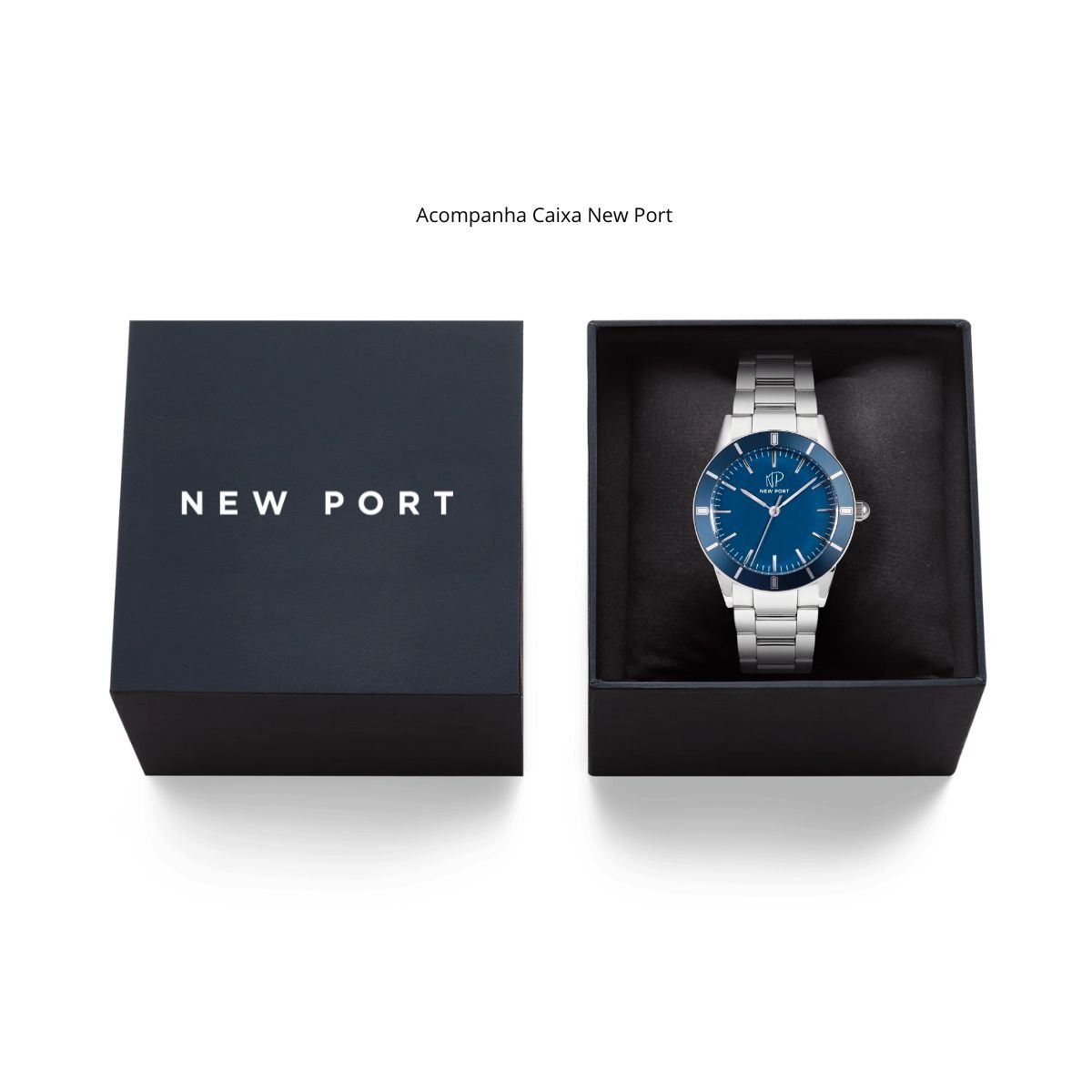 Relogio Masculino Azul Elegante Casual Analogico Robusto New Port Azul 7