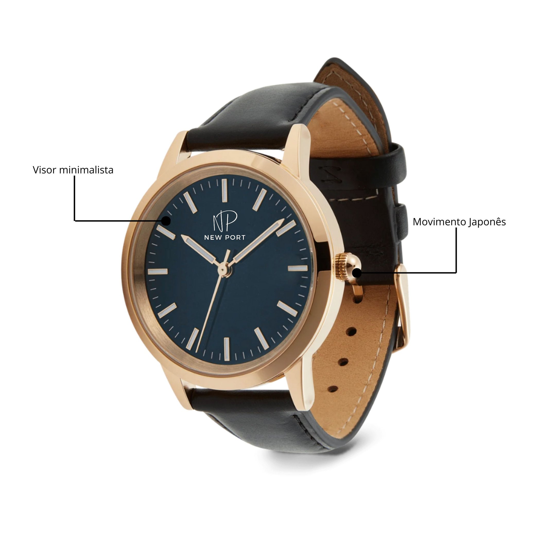 Relogio Masculino De Luxo Classico Couro Preto New Port 40mm Preto 4