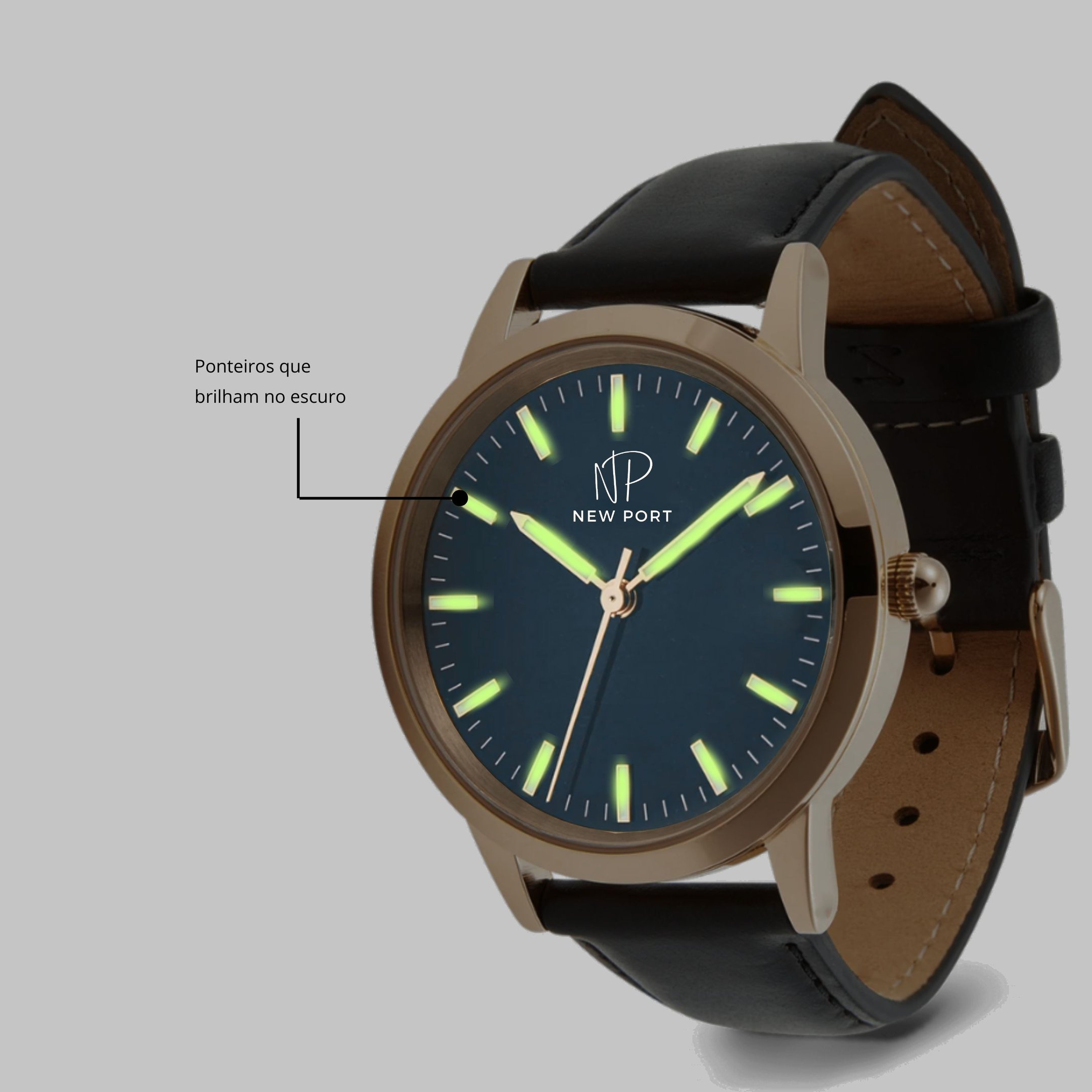 Relogio Masculino De Luxo Classico Couro Preto New Port 40mm Preto 6
