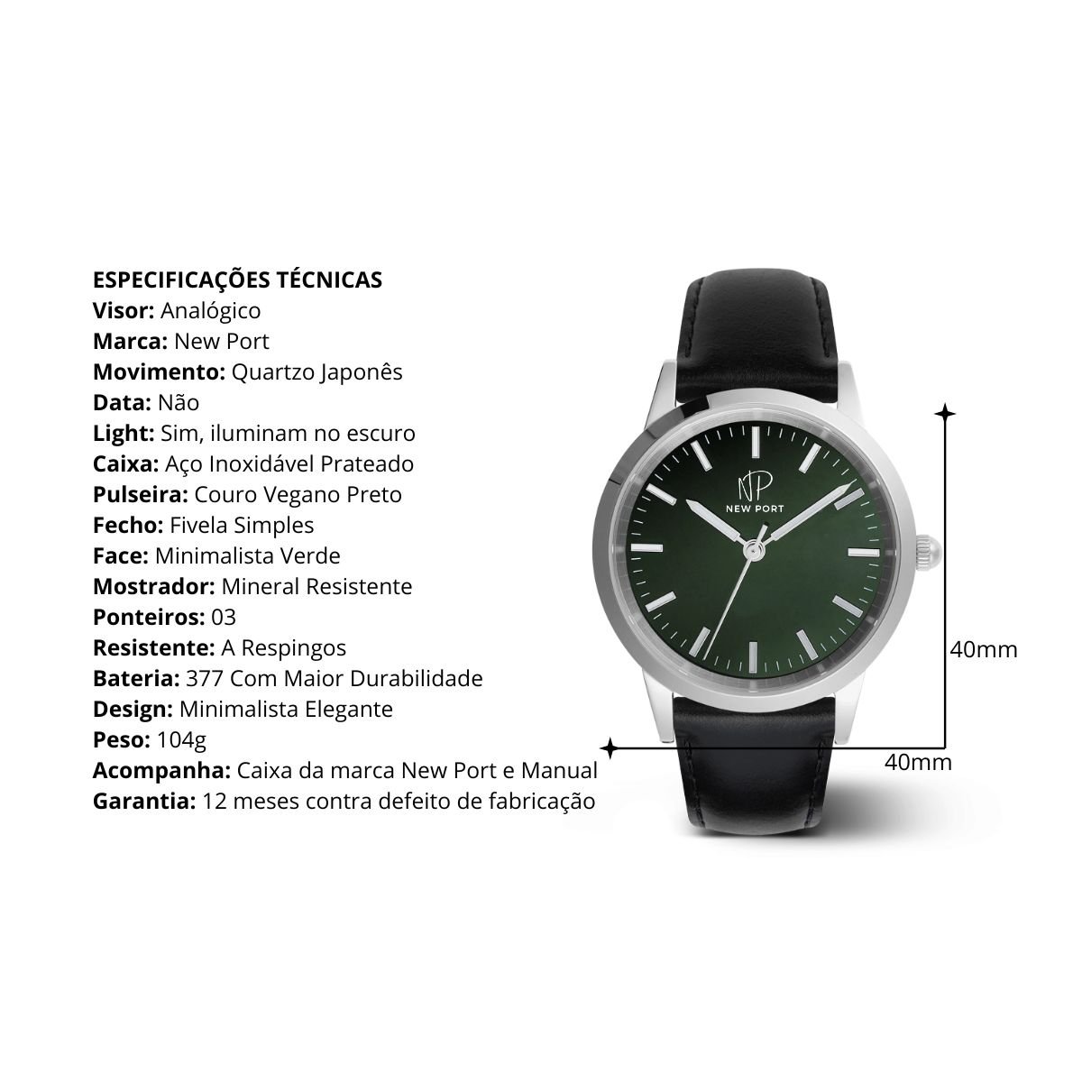 Relogio Feminino Elegante Prata Casual Classico New Port Preto 3