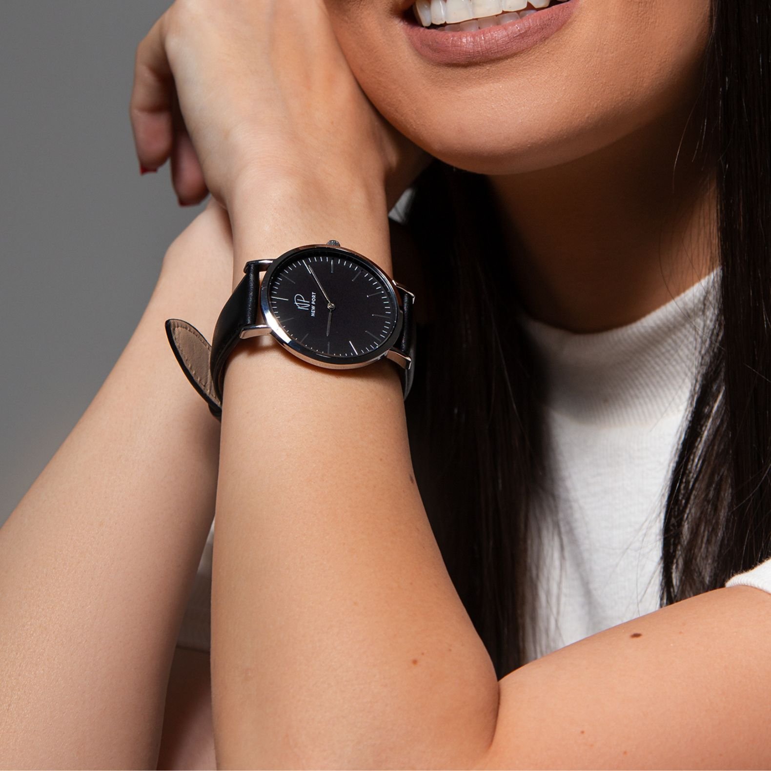 Relogio Feminino Analogico De Couro Casual Minimalista New Port 40mm Preto 2