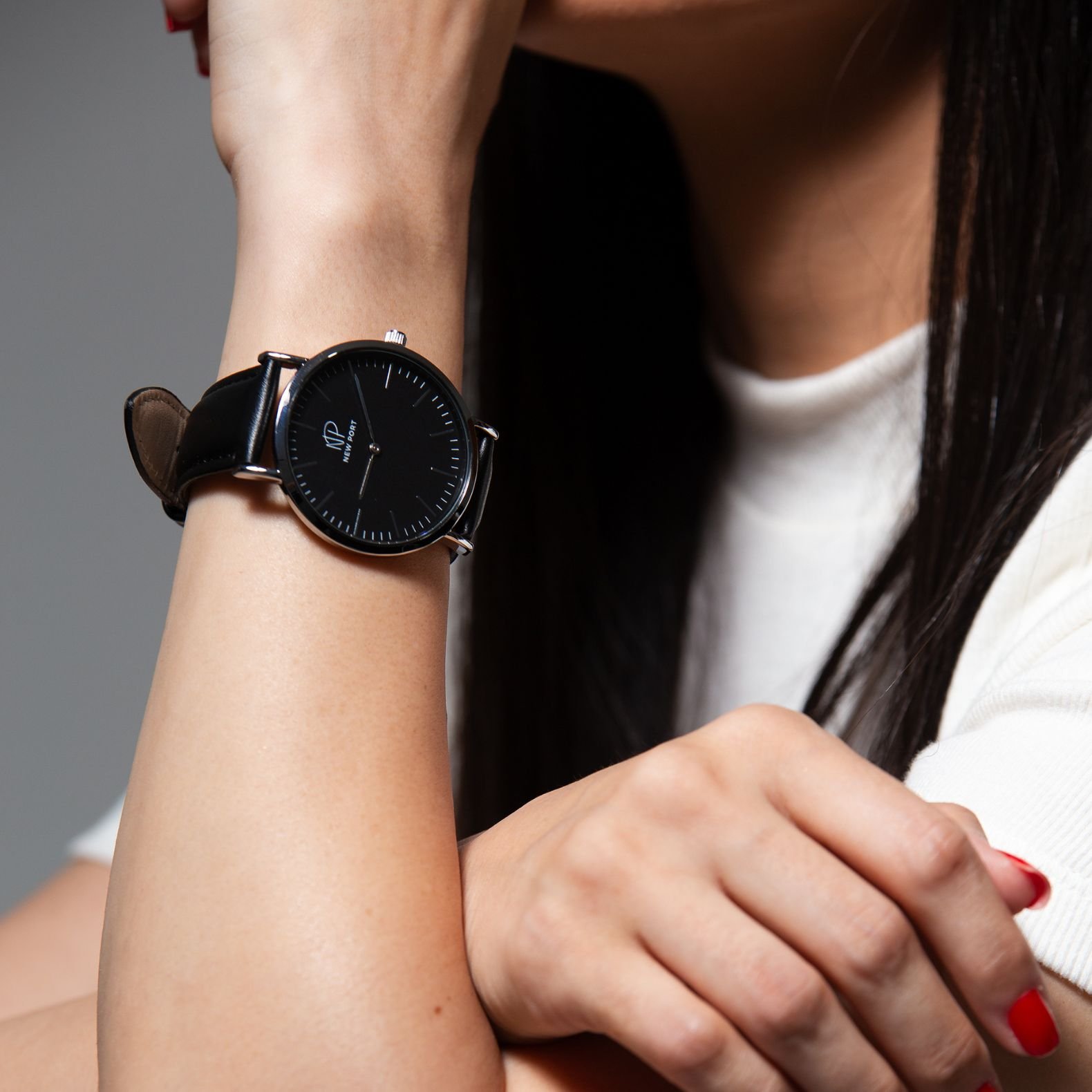 Relogio Feminino Analogico De Couro Casual Minimalista New Port 40mm Preto 4