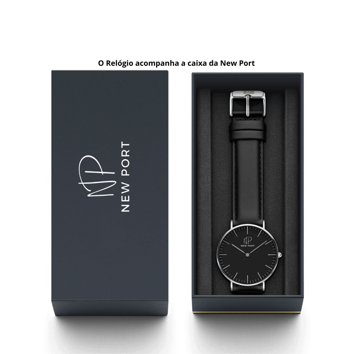 Relogio Feminino Analogico De Couro Casual Minimalista New Port 40mm Preto 9