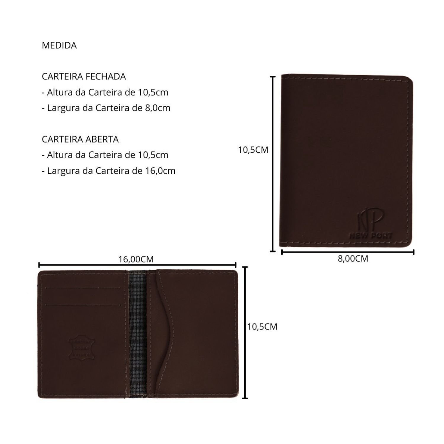 Carteira Masculina de Couro Casual Porta Cartao New Port Luxo Marrom Marrom 4