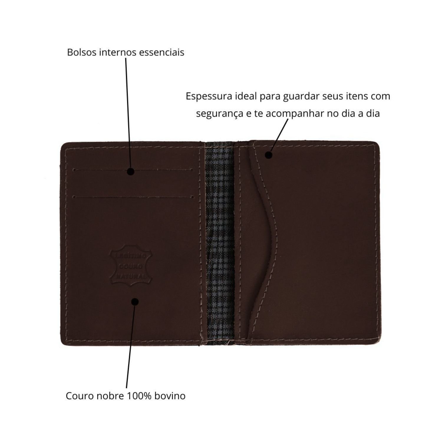 Carteira Masculina de Couro Casual Porta Cartao New Port Luxo Marrom Marrom 6