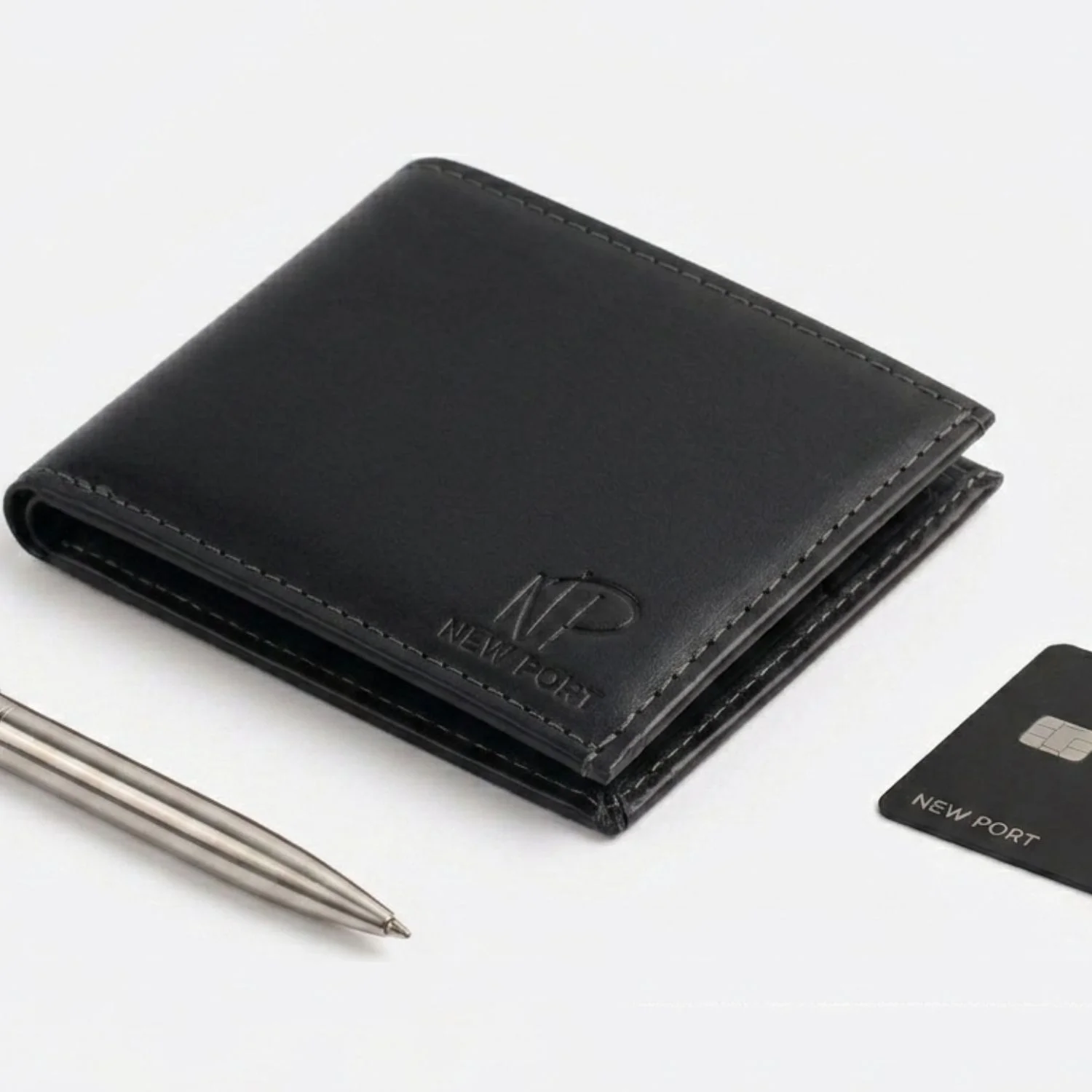 Kit Carteira Masculina Couro Legitimo Slim New Port Luxo Preto/Marrom 5