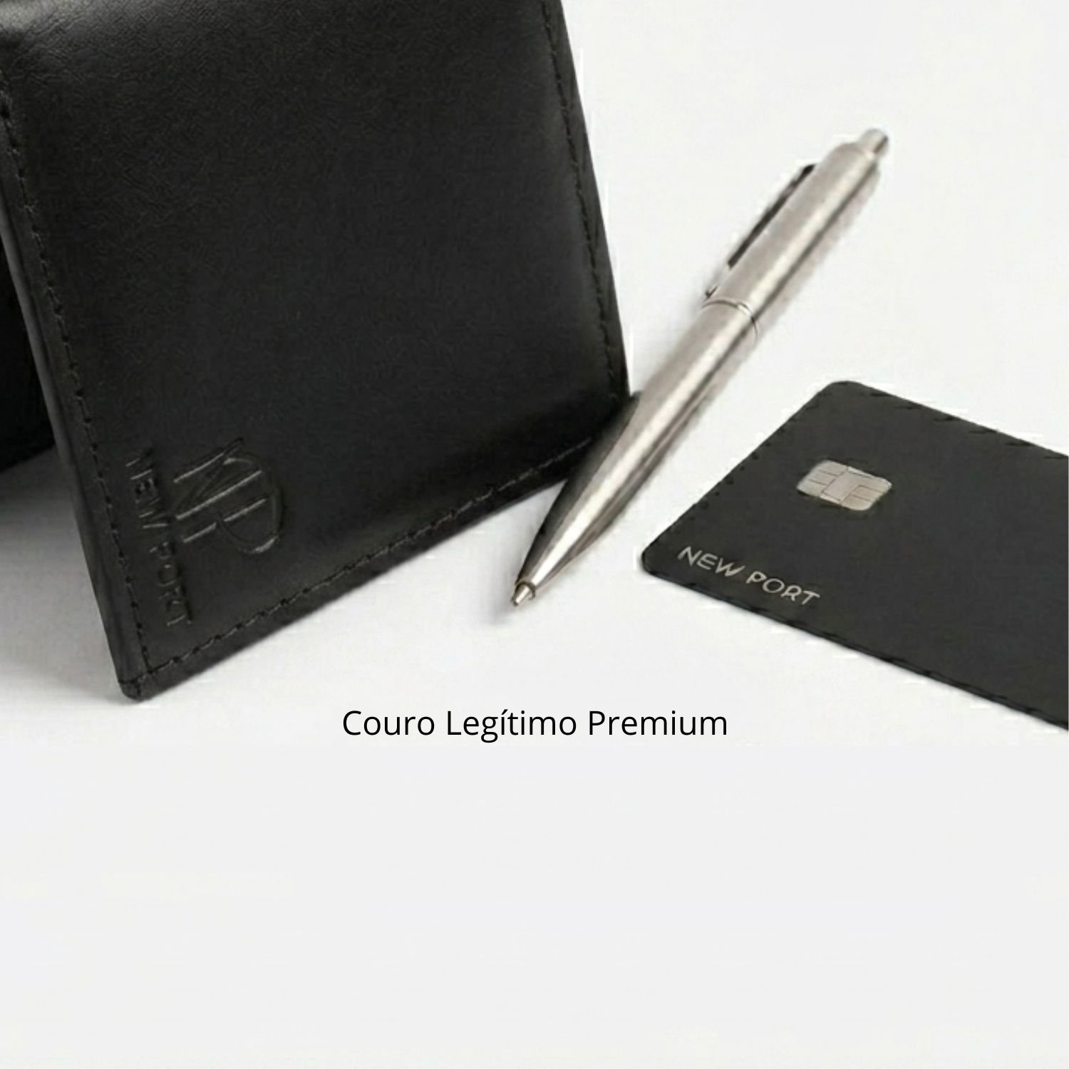 Kit Carteira Masculina Couro Legitimo Slim New Port Luxo Preto/Marrom 6