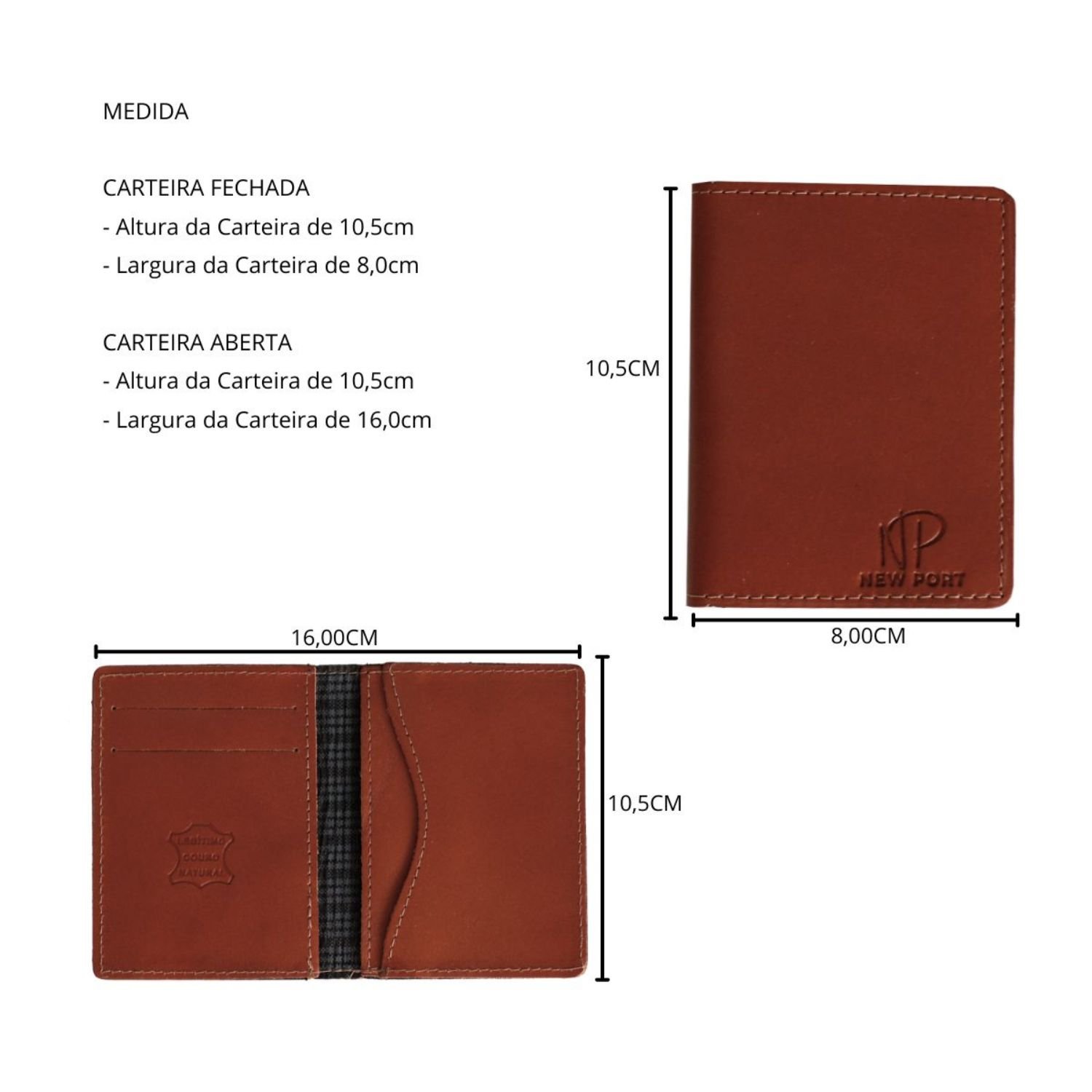 Kit Carteira Masculina de Couro Casual Dobravel New Port Luxo Marrom Marrom/Preto 3