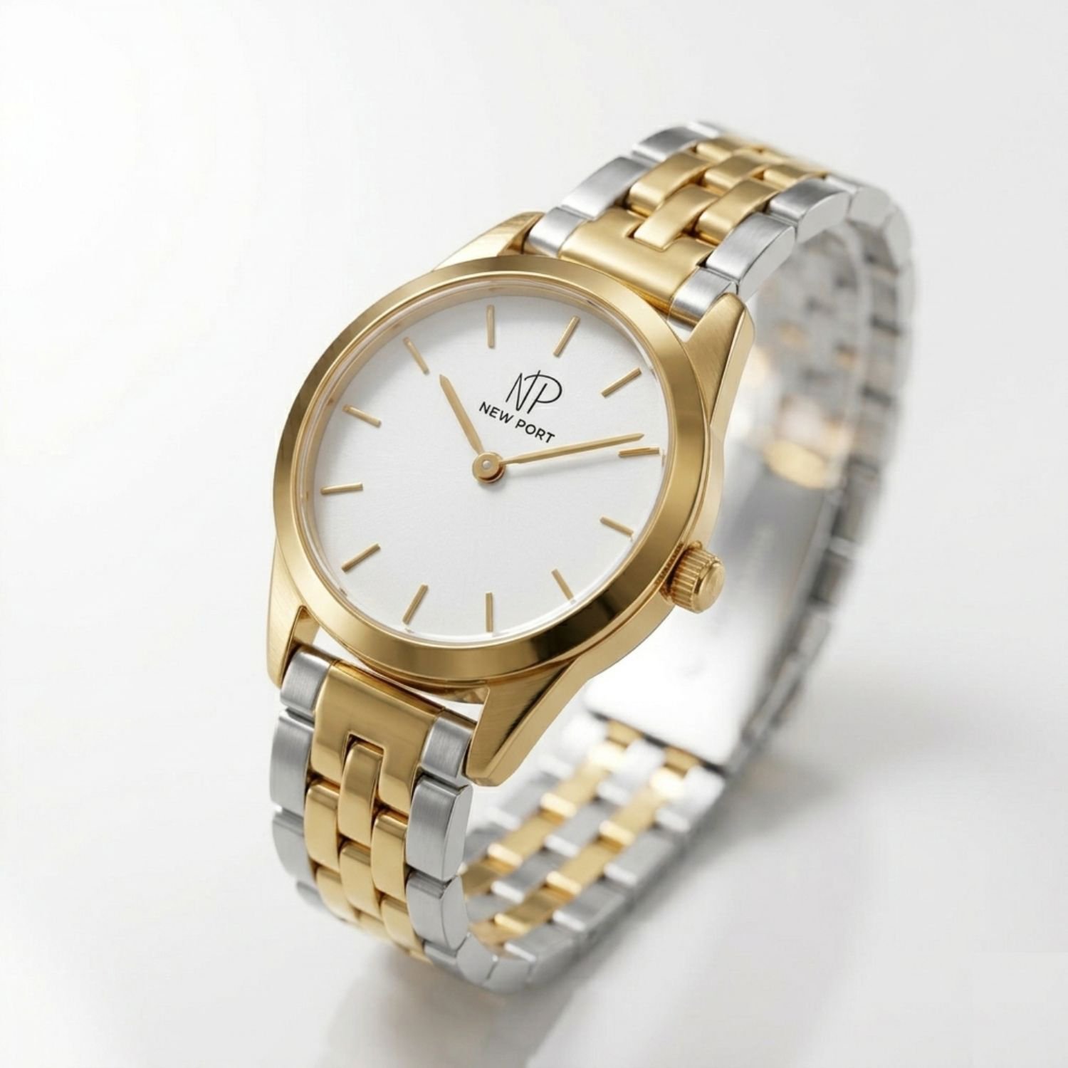Relogio Feminino Bicolor Elegante Casual Pequeno New Port 24mm