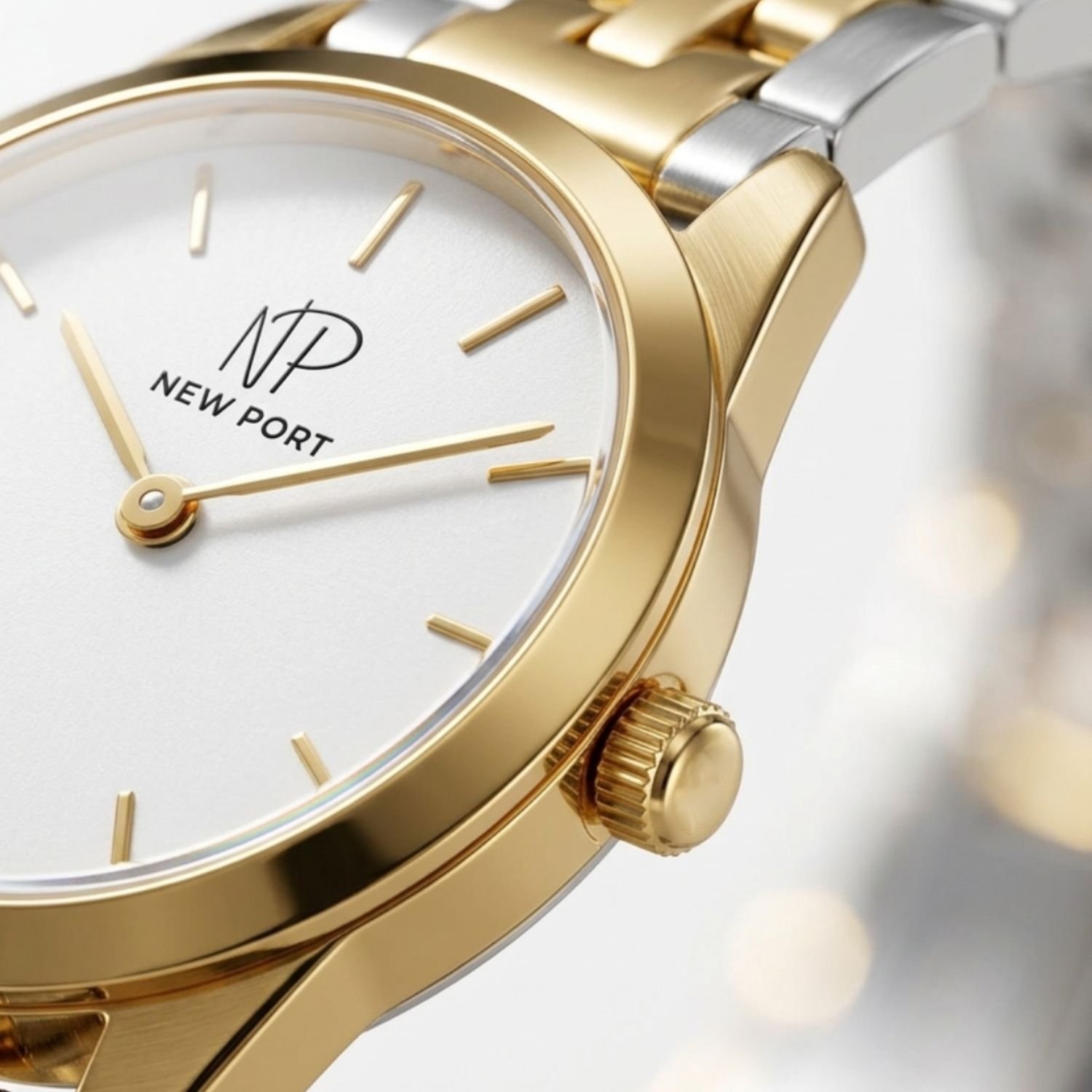 Relogio Feminino Bicolor Elegante Delicado Pequeno New Port 24mm Prata/Dourado 5
