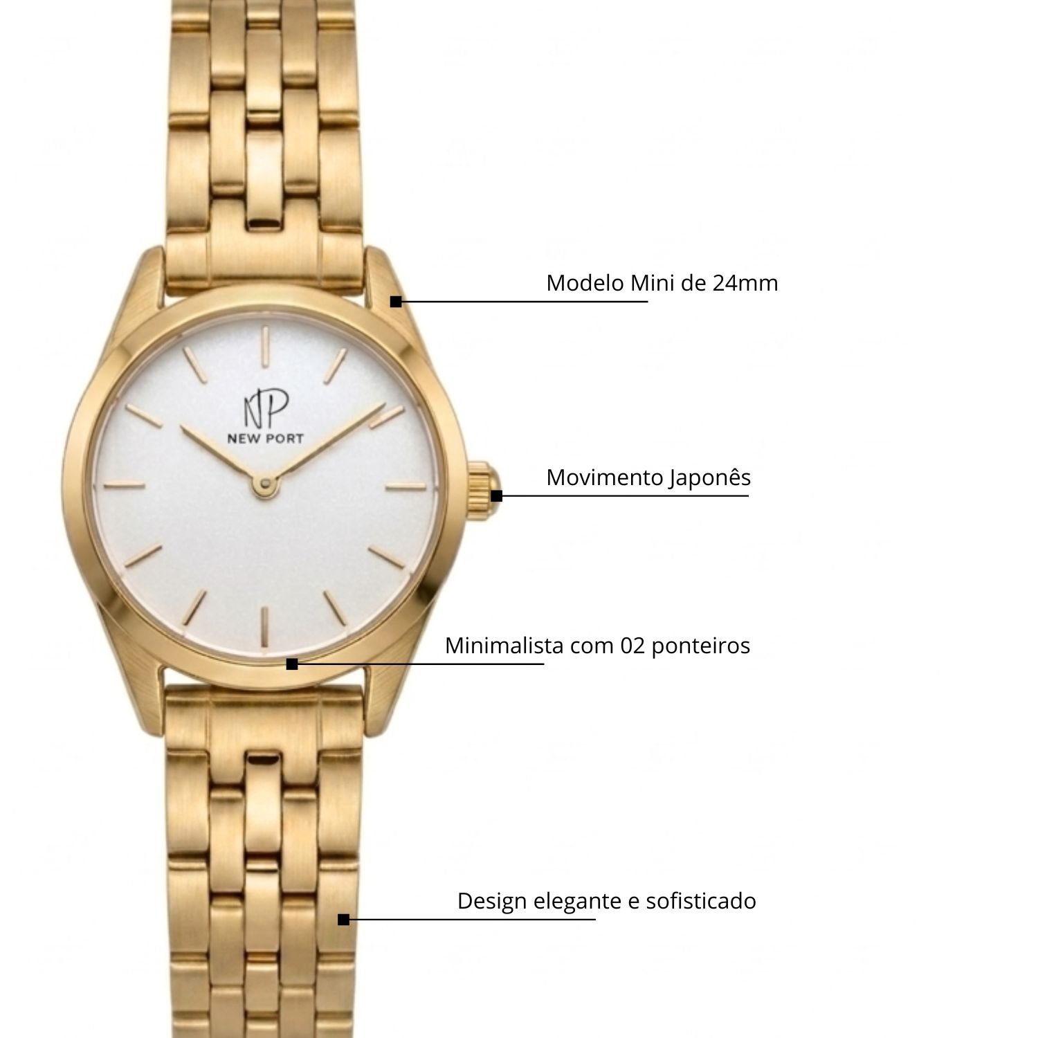 Relogio Feminino Dourado Elegante Casual Pequeno New Port 24mm Dourado 5