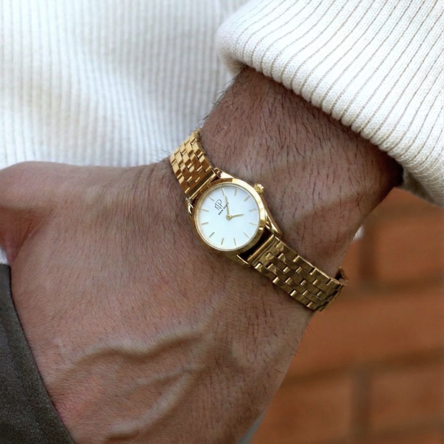 Relogio Masculino Classico Minimalista 24mm de Elos Casual Elegante Dourado 2