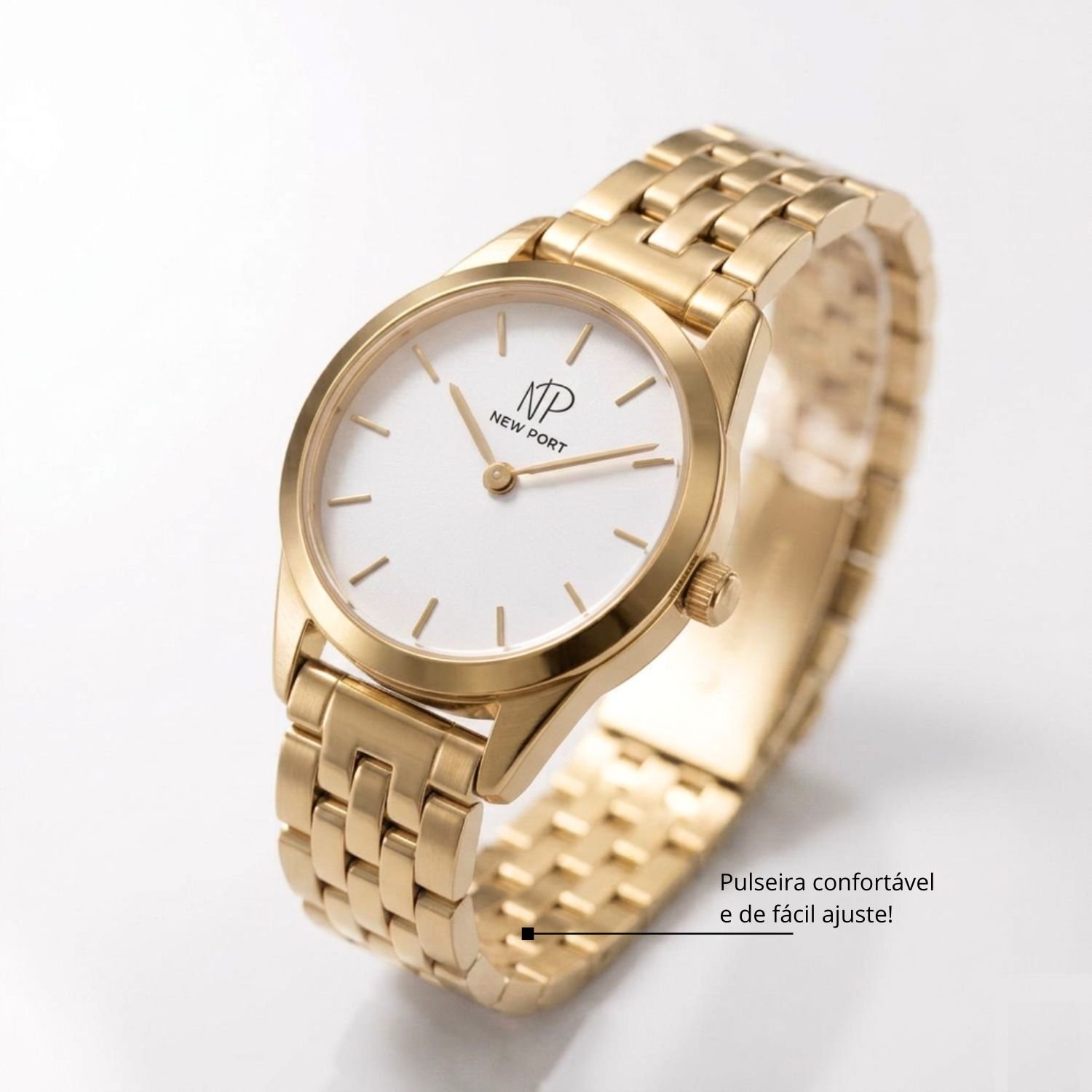Relogio Masculino Classico Minimalista 24mm de Elos Casual Elegante Dourado 4