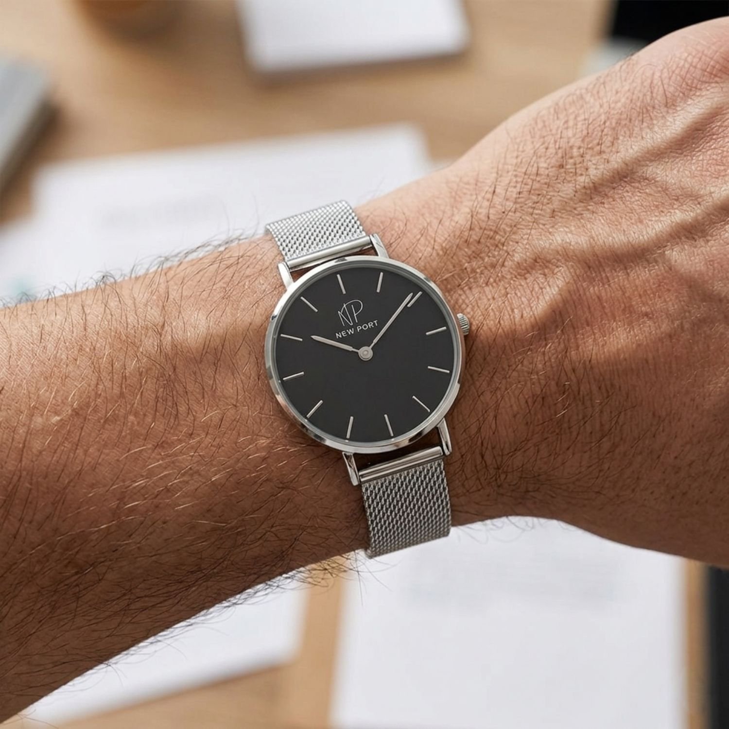Relogio Masculino Prata Casual Elegante Pequeno 32mm New Port Prata/Preto 2
