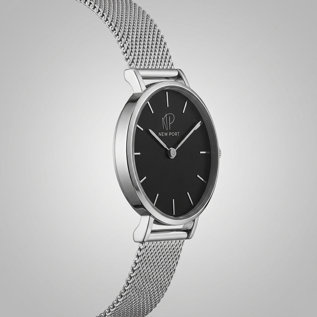 Relogio Masculino Prata Casual Elegante Pequeno 32mm New Port Prata/Preto 3