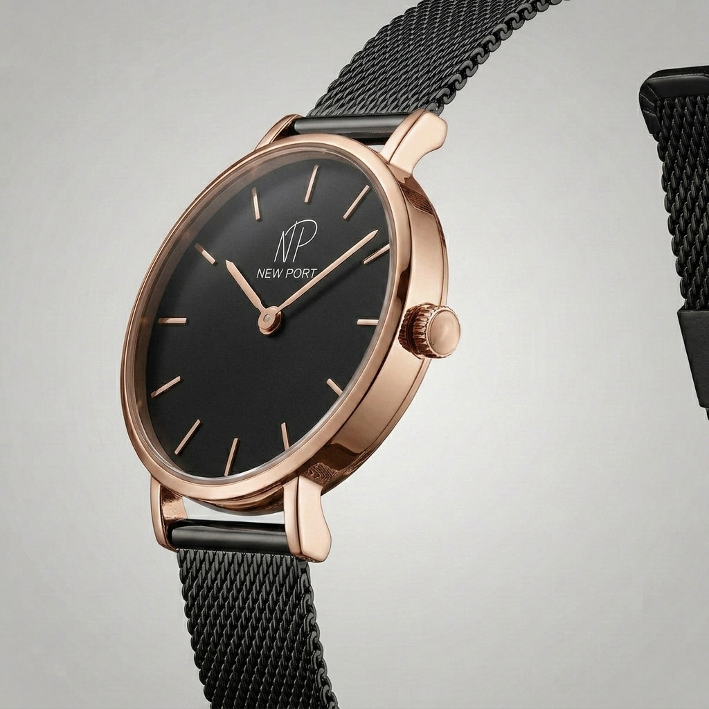 Relogio Masculino Casual Elegante Preto Pequeno 32mm New Port Preto/Rose 3
