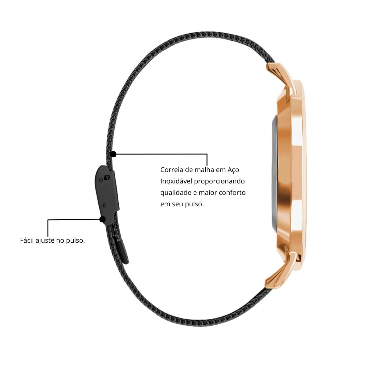 Relogio Masculino Casual Elegante Preto Pequeno 32mm New Port Preto/Rose 5