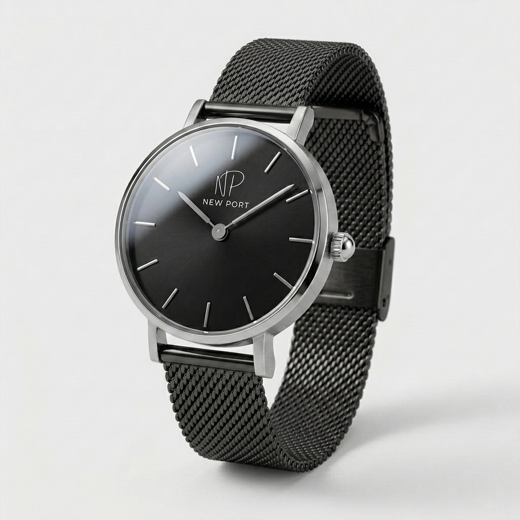 Relogio Masculino Casual Elegante Preto Pequeno 32mm New Port Preto/Prata 1