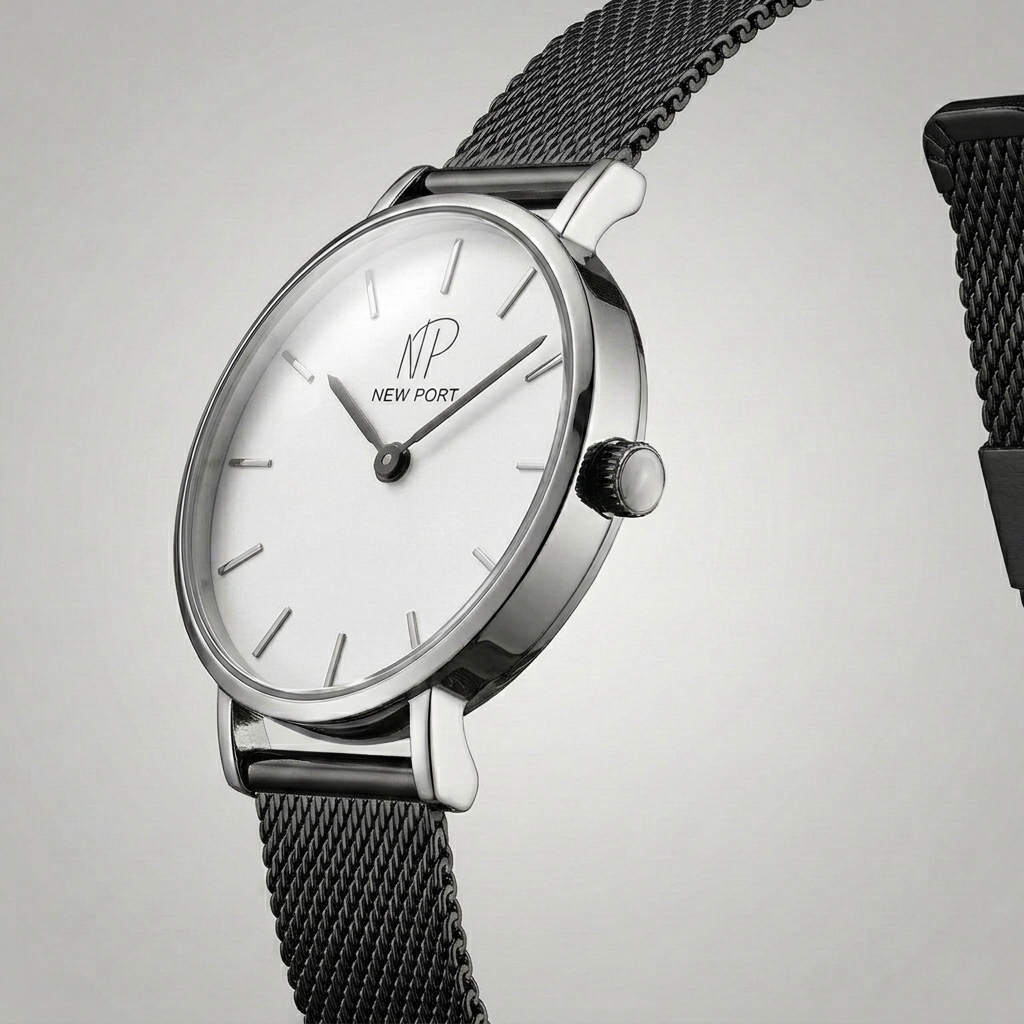 Relogio Masculino Preto Casual Elegante Pequeno 32mm New Port Preto/Prata 3