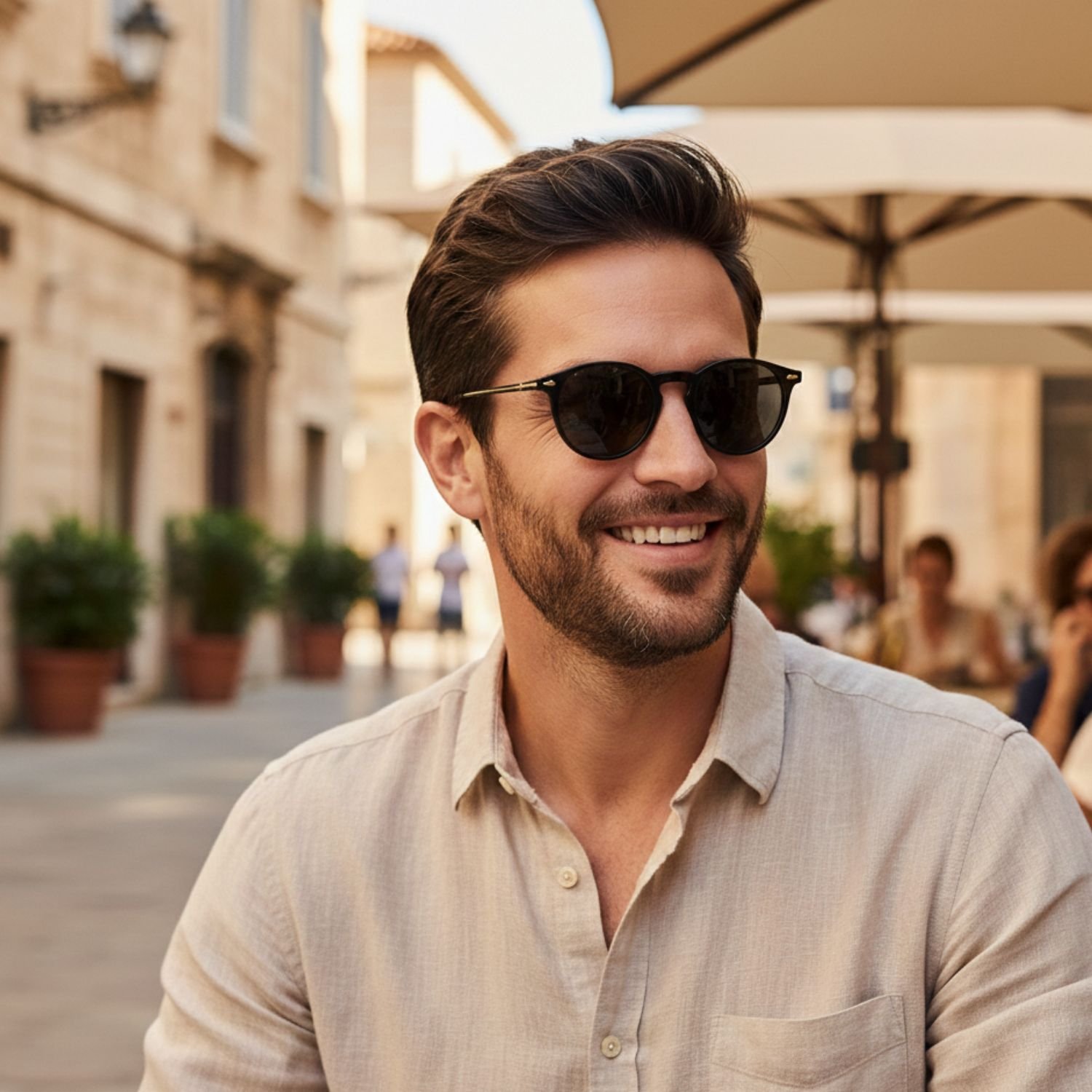Oculos de Sol Redondo Masculino Polarizado Potecao Uv400 Preto/Dourado 2