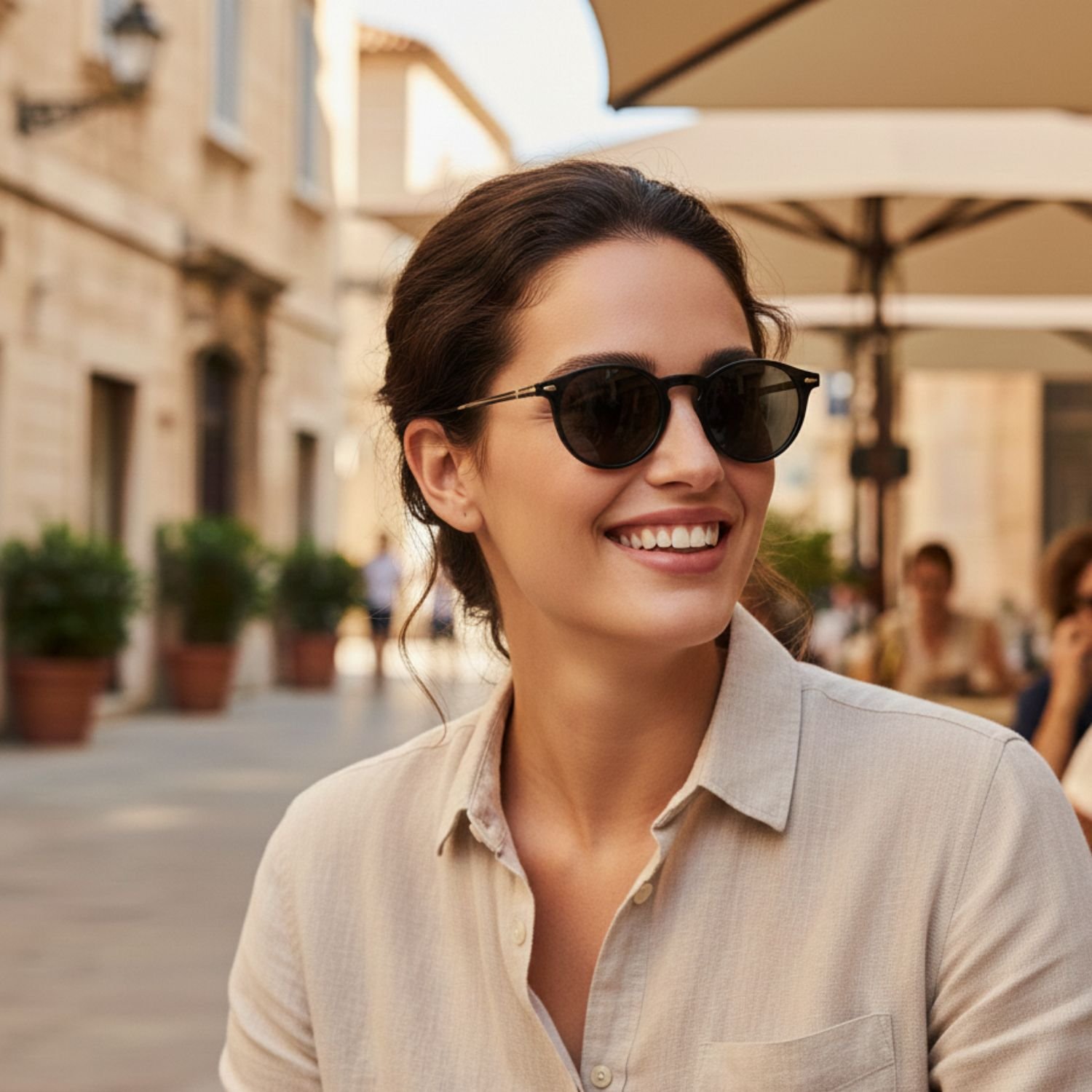 Oculos de Sol Redondo Feminino Polarizado Potecao Uv400 Preto/Dourado 2