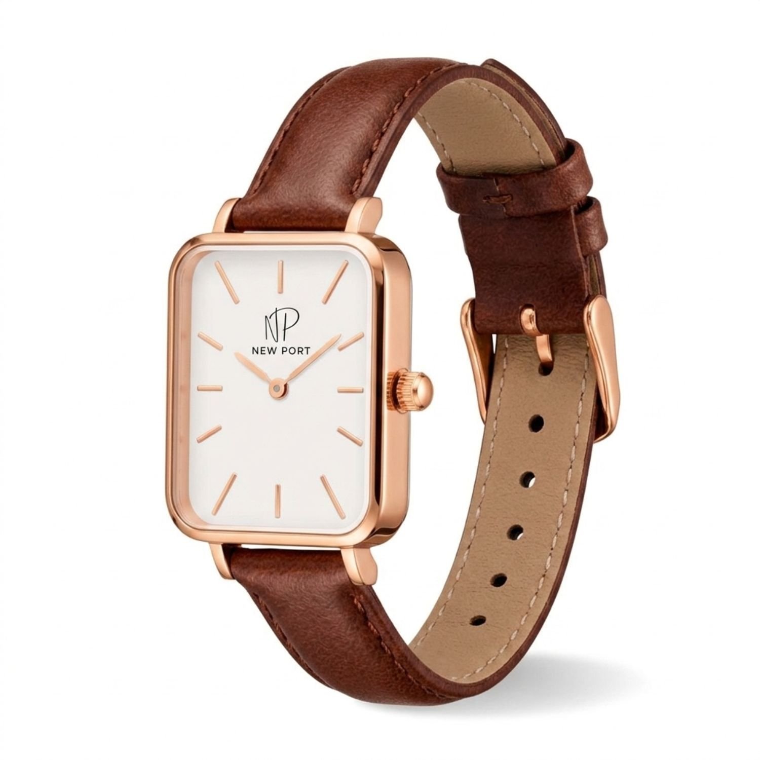 Relogio Feminino Quadrado  Casual Elegante Marrom Sofisticado New Port
