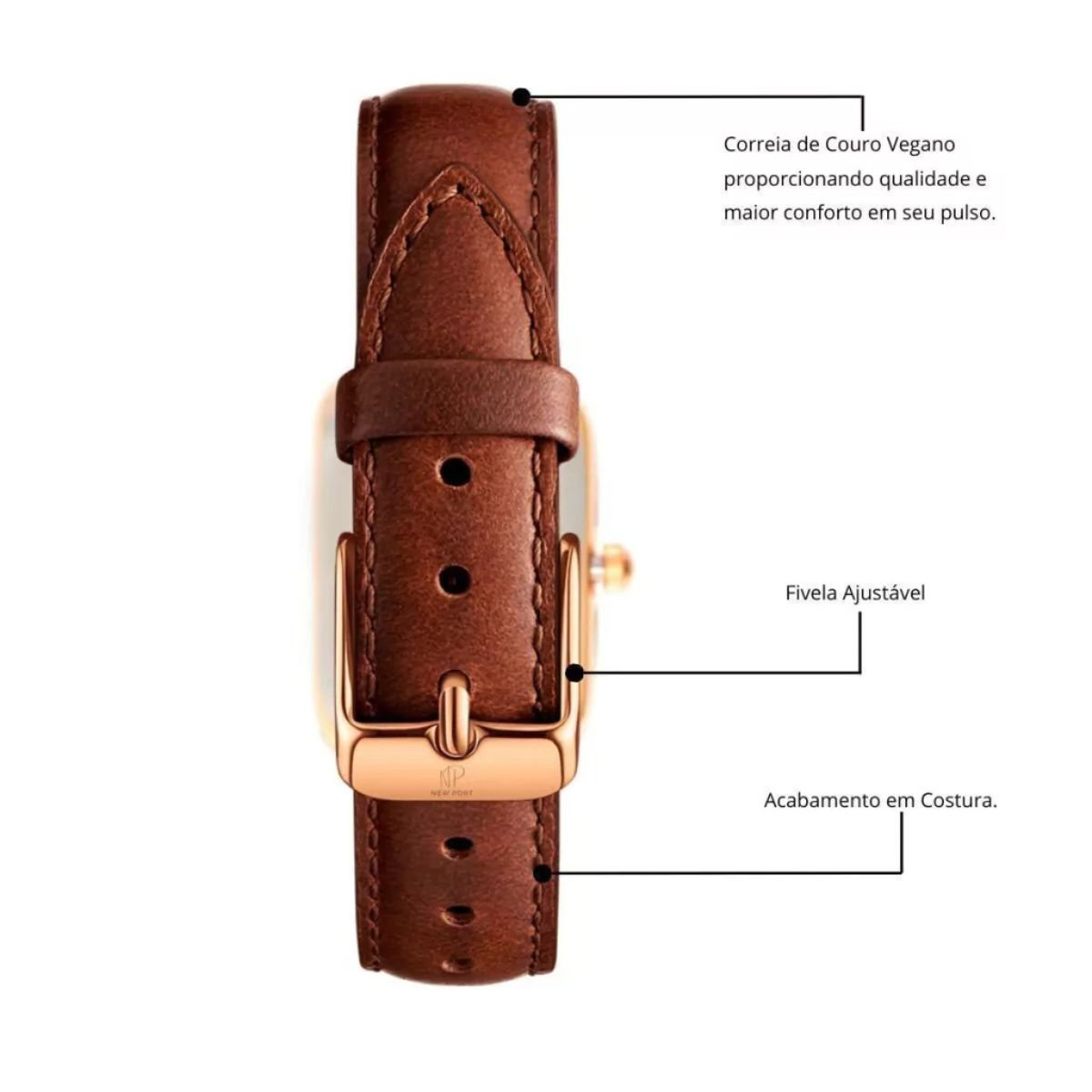 Relogio Feminino Quadrado  Casual Elegante Marrom Sofisticado New Port Rosê/Marrom 6